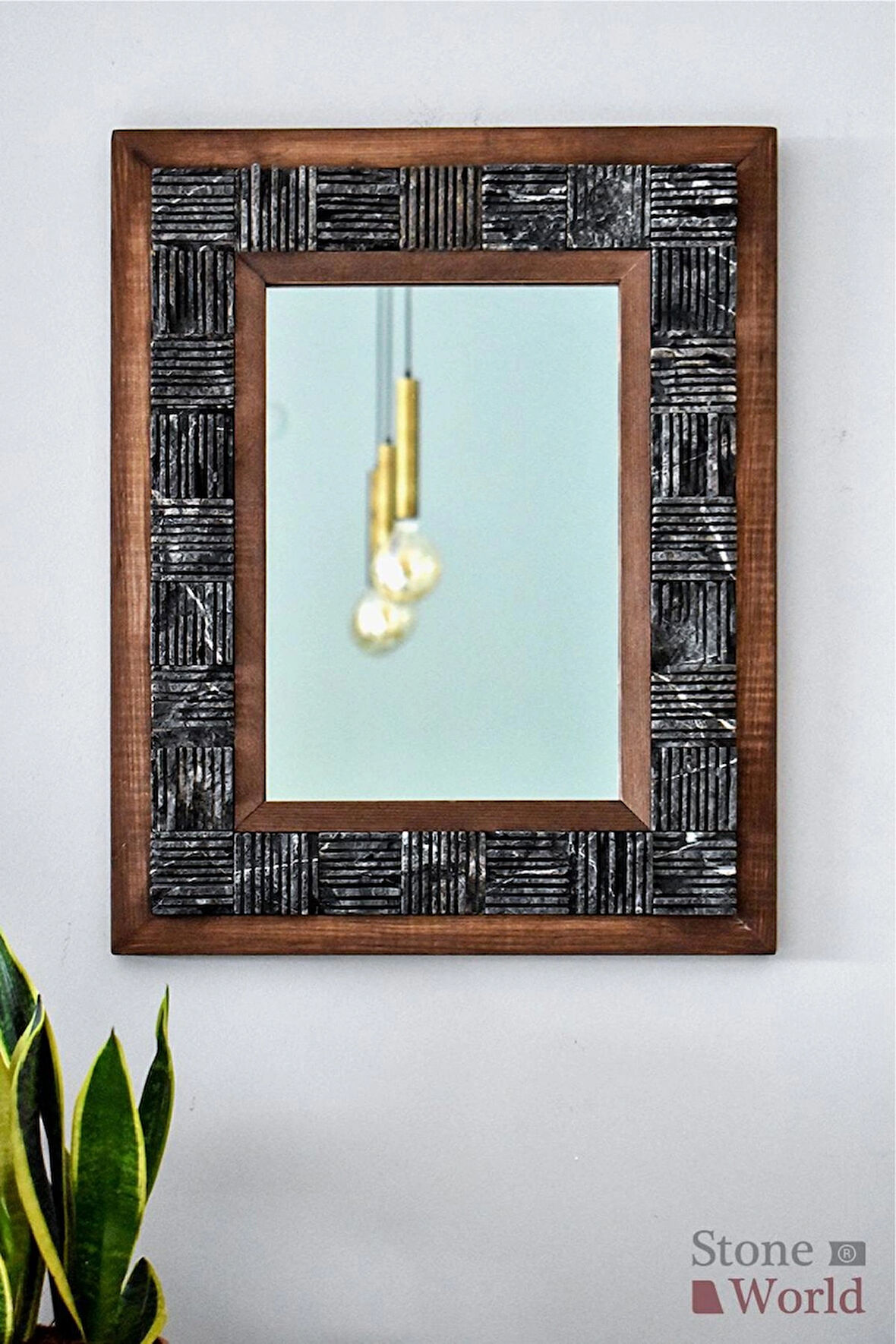 Scratch Siyah Mermer Dekoratif Ayna - 40×50 cm