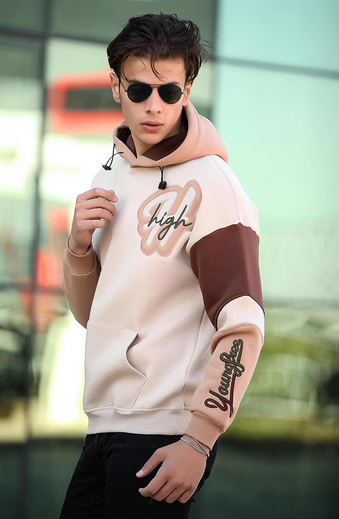 Miron High Nakışlı Oversize Sweatshirt - Bej