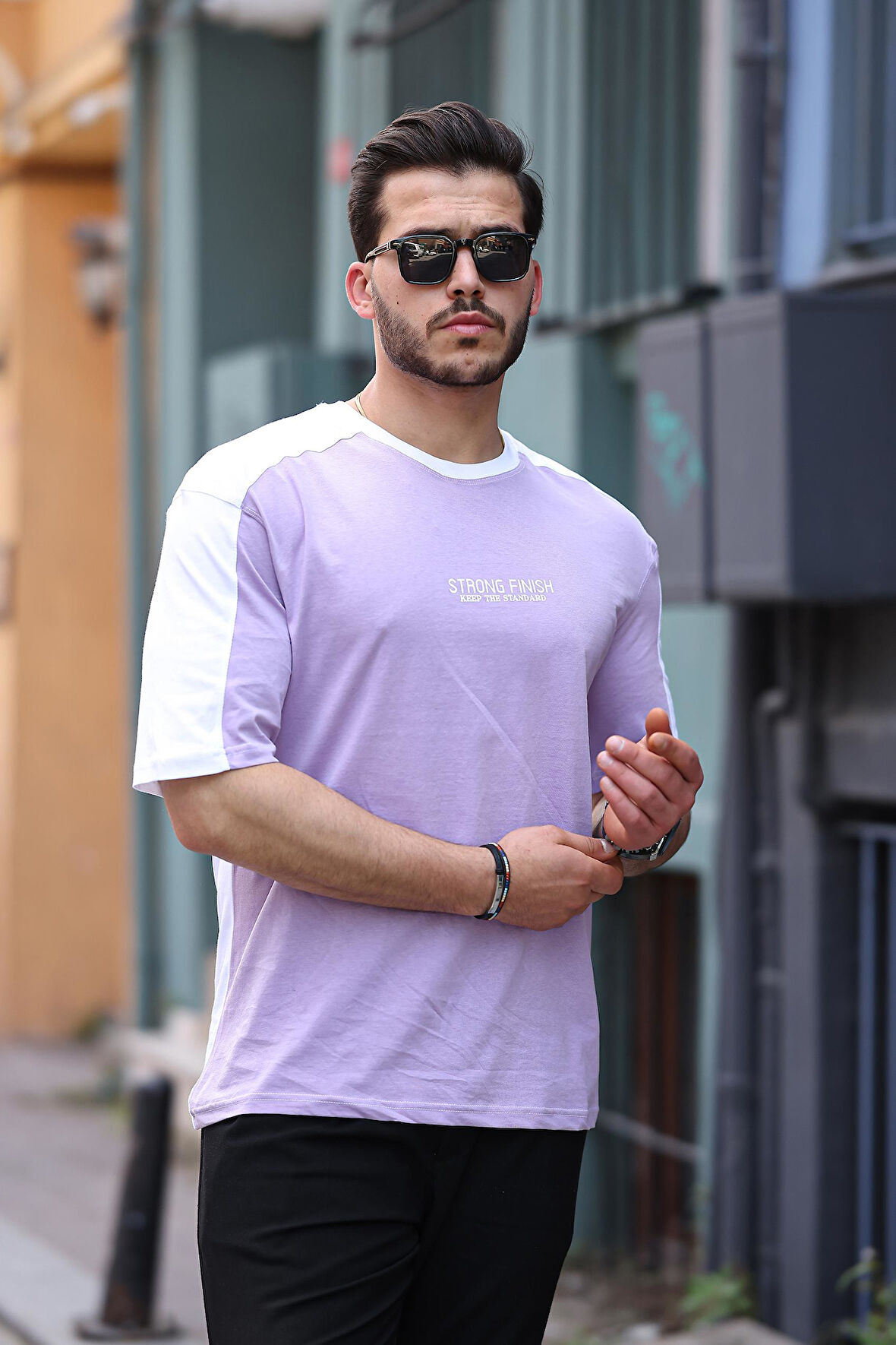 Miron Lila Beyaz Strong Finish Baskılı Oversize Kısa Kolu Tişört- 2411