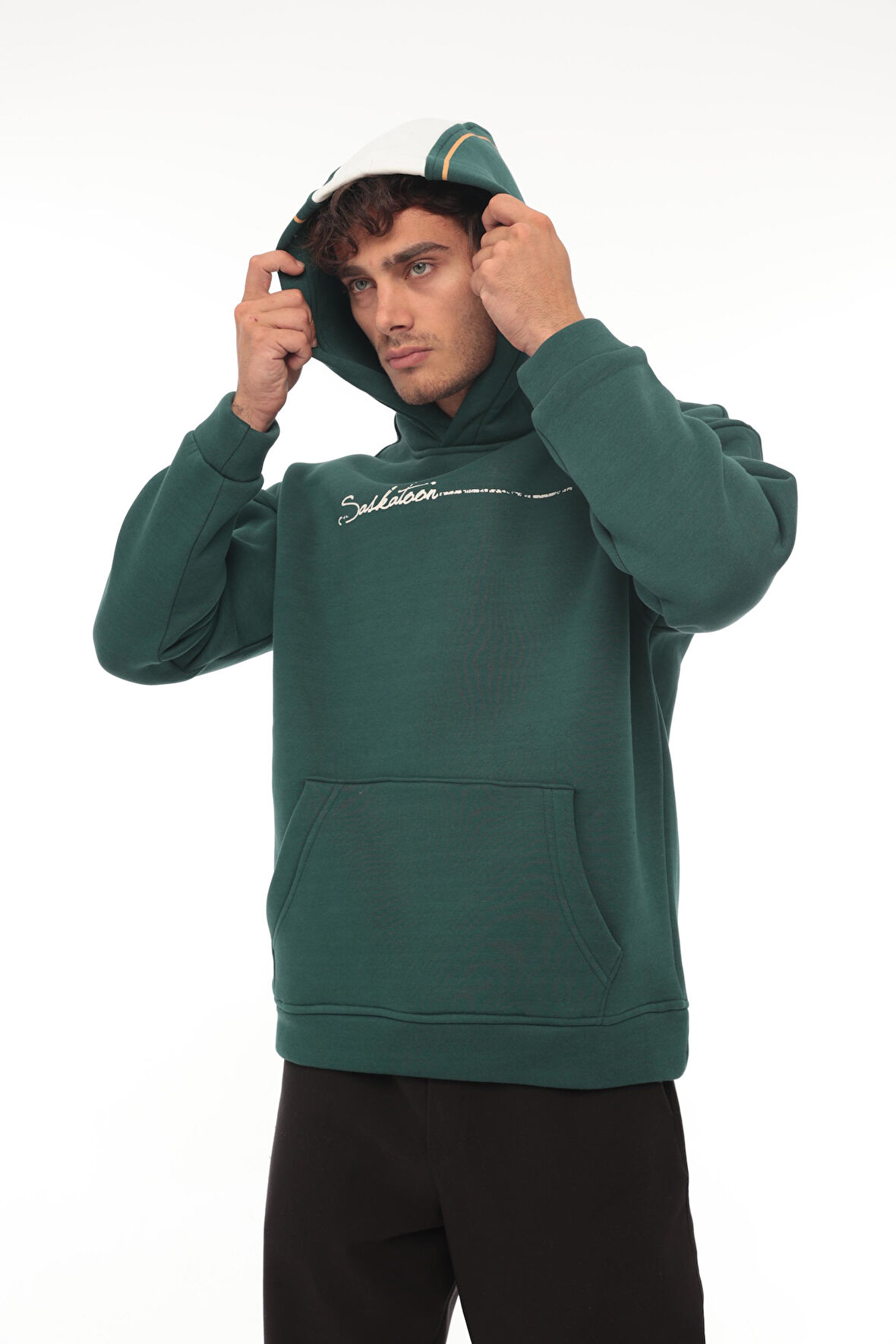 Miron Nefti Sırt Şeritli Kapüşonlu Üç İplik Oversize Sweatshirt-2437 