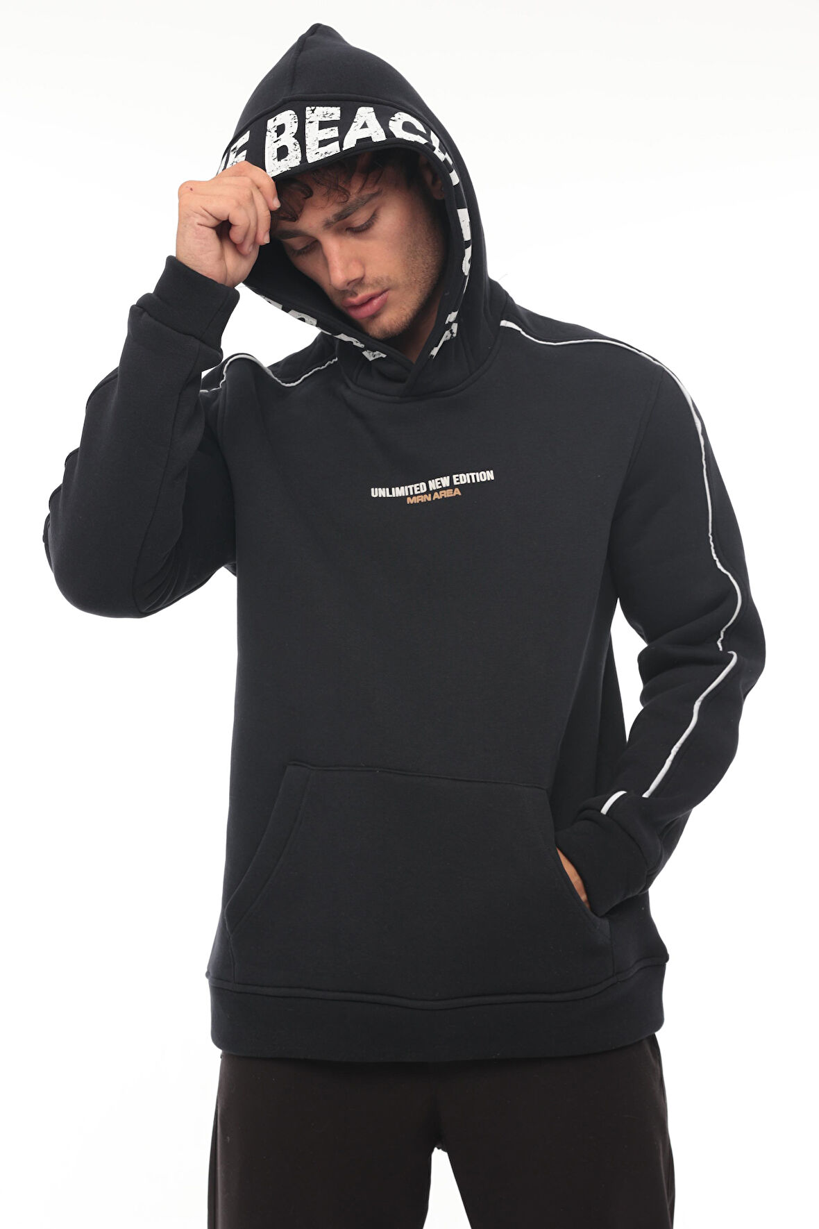 Miron Lacivert Kapüşon Baskılı Üç İplik Oversize Sweatshirt- 2440