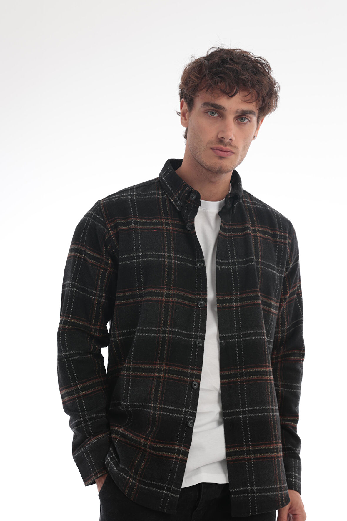 Miron Siyah İki Renk Çizgili Regular Fit Oduncu Gömleği- 2452