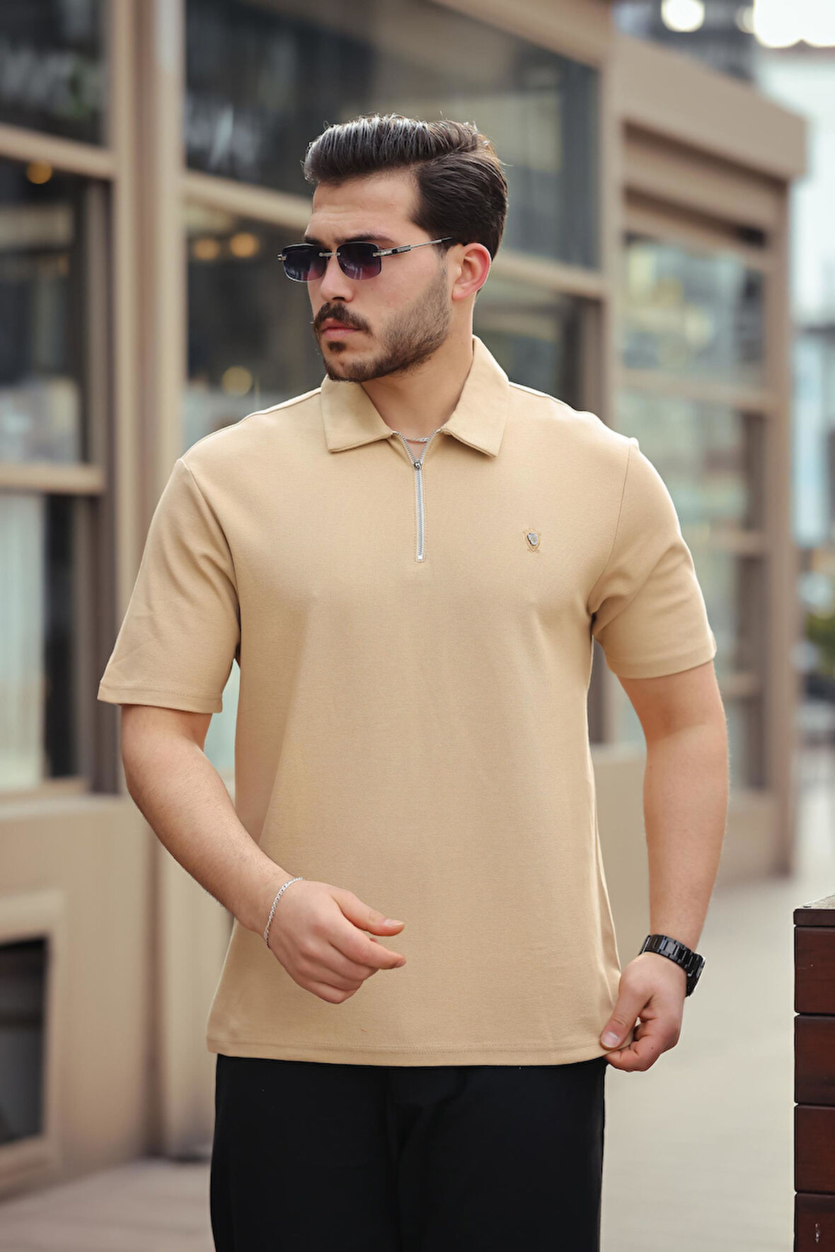 Miron Bej Basic Fermuar Detaylı Polo Yaka Kısa Kollu Tişört 2501