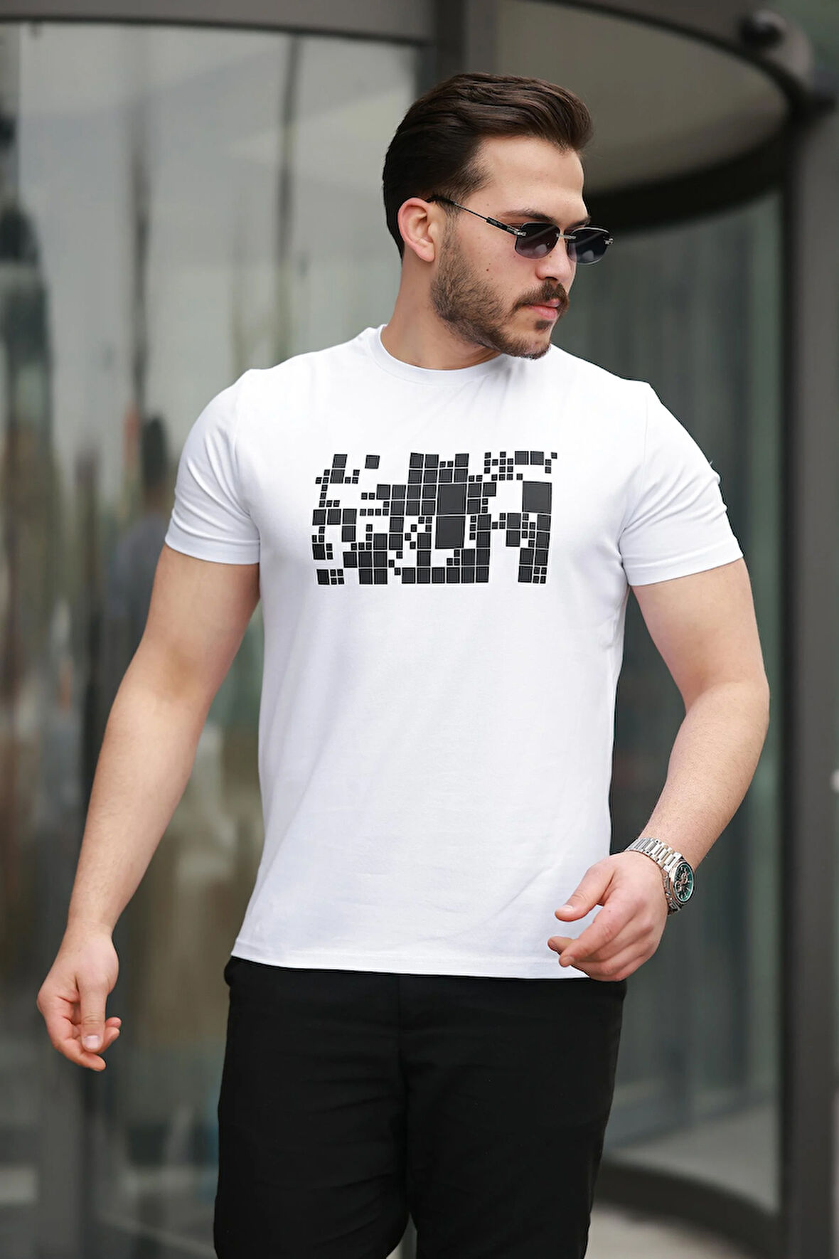 Miron Beyaz Baskılı Sıfır Yaka Regular Fit Kısa Kollu Tişört -2509