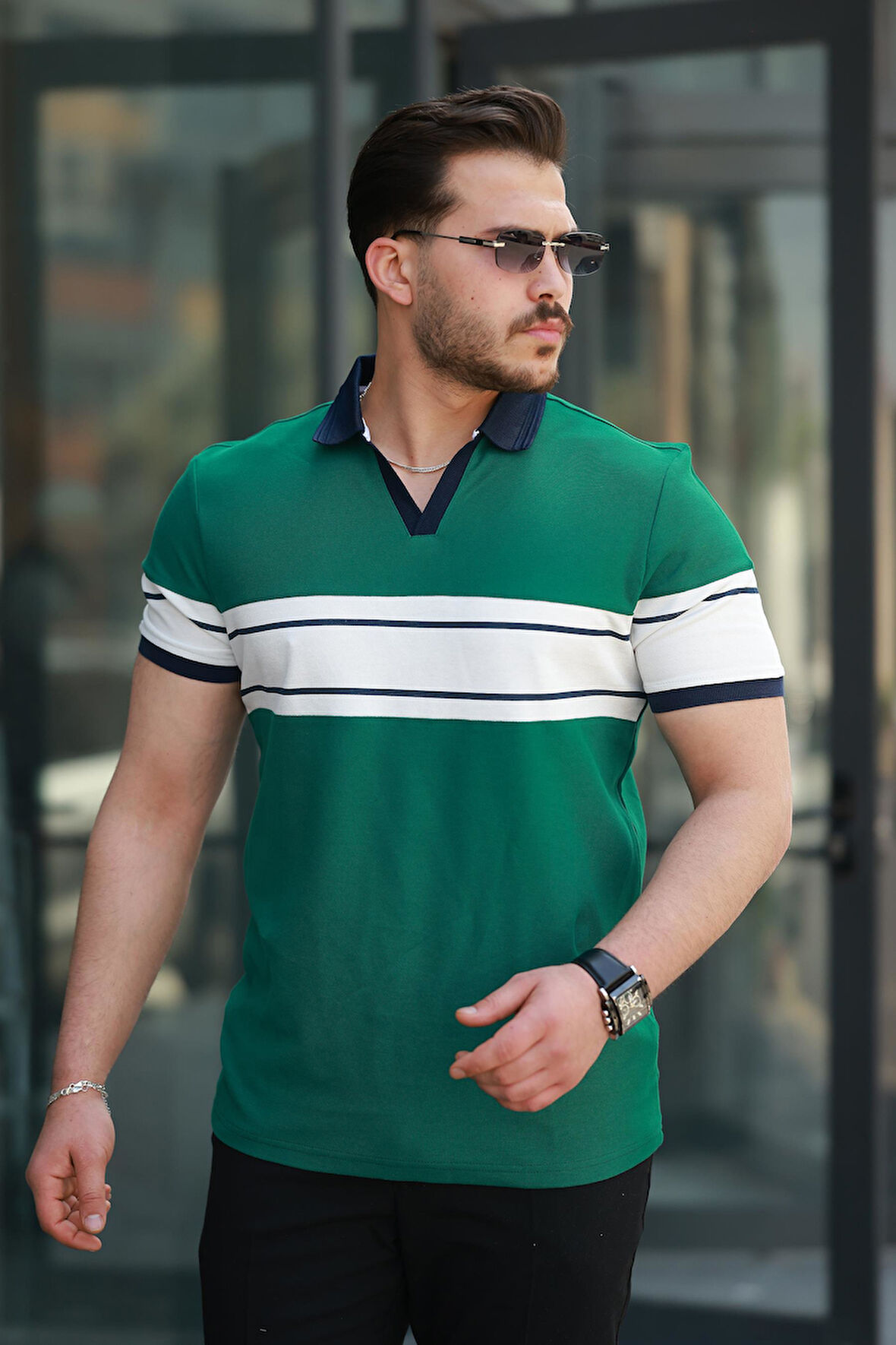 Miron Nefti Beyaz iki Renk Polo Yaka Kısa Kollu Tişört-2514