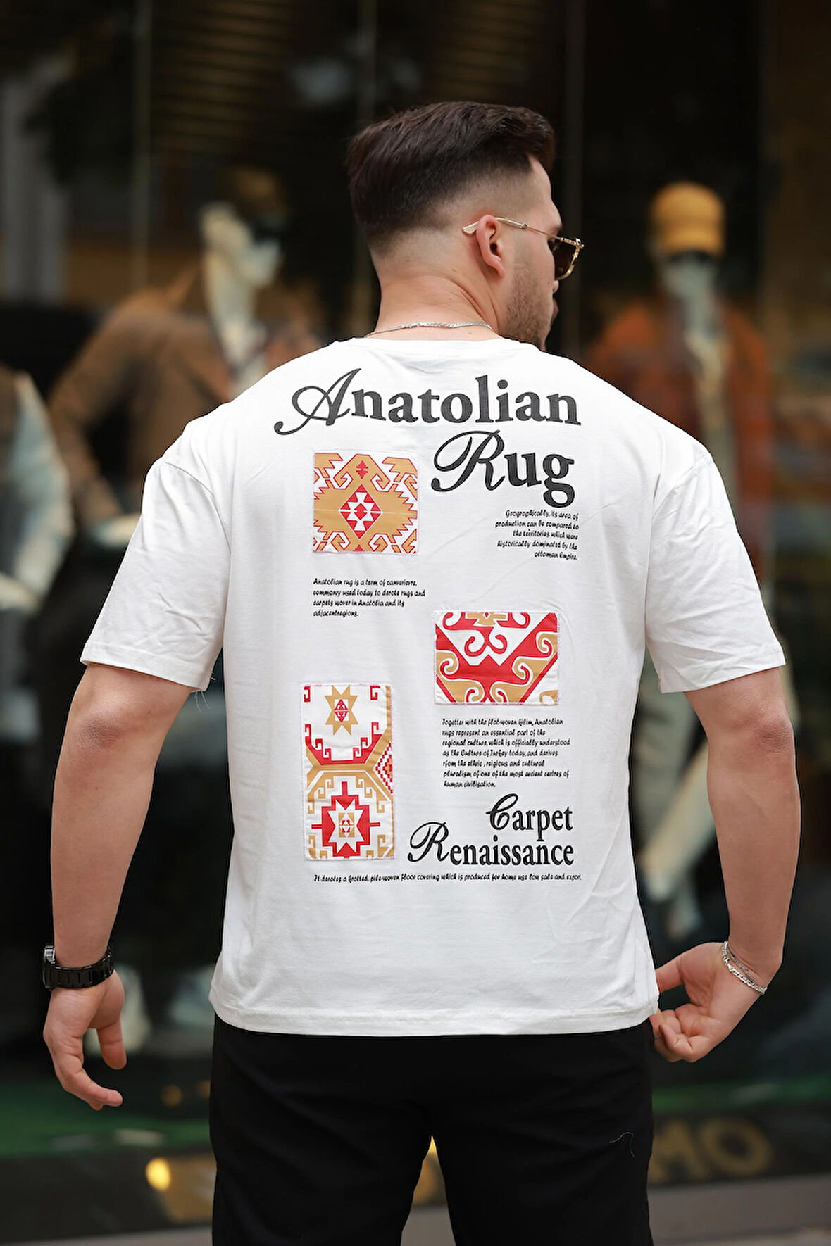 Miron Ekru Anatolian Rug Sırtı Baskı Detaylı Oversize Kısa Kollu Tişört- 2520