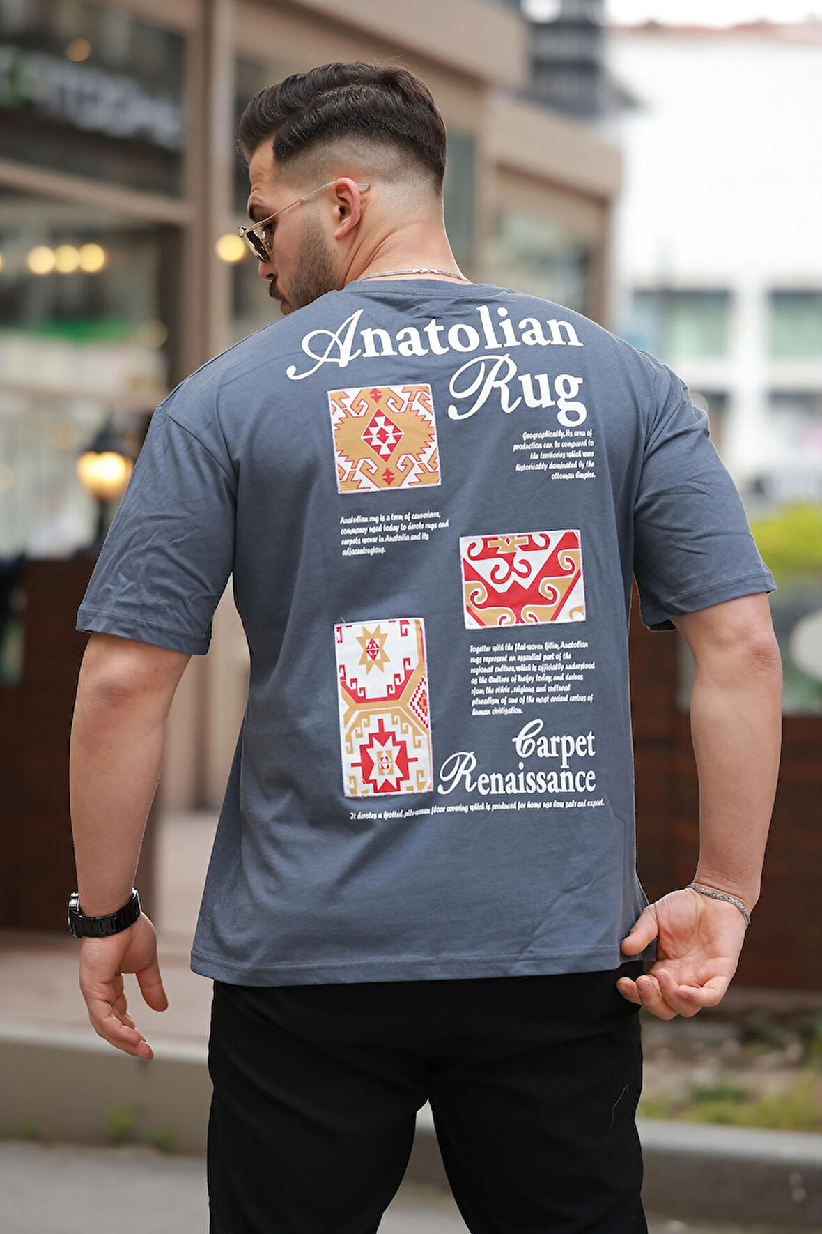 Miron Füme Anatolian Rug Sırtı Baskı Detaylı Oversize Kısa Kollu Tişört- 2520