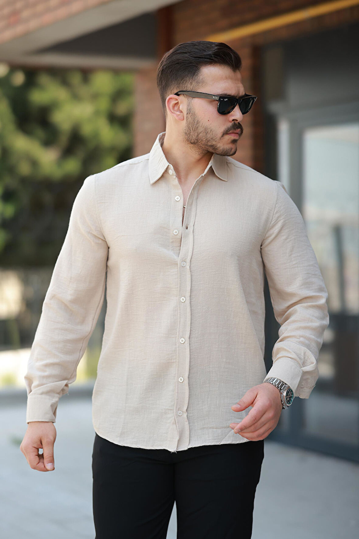 Miron Bej Düz Uzun Kollu Regular Fit Gömlek- 2526