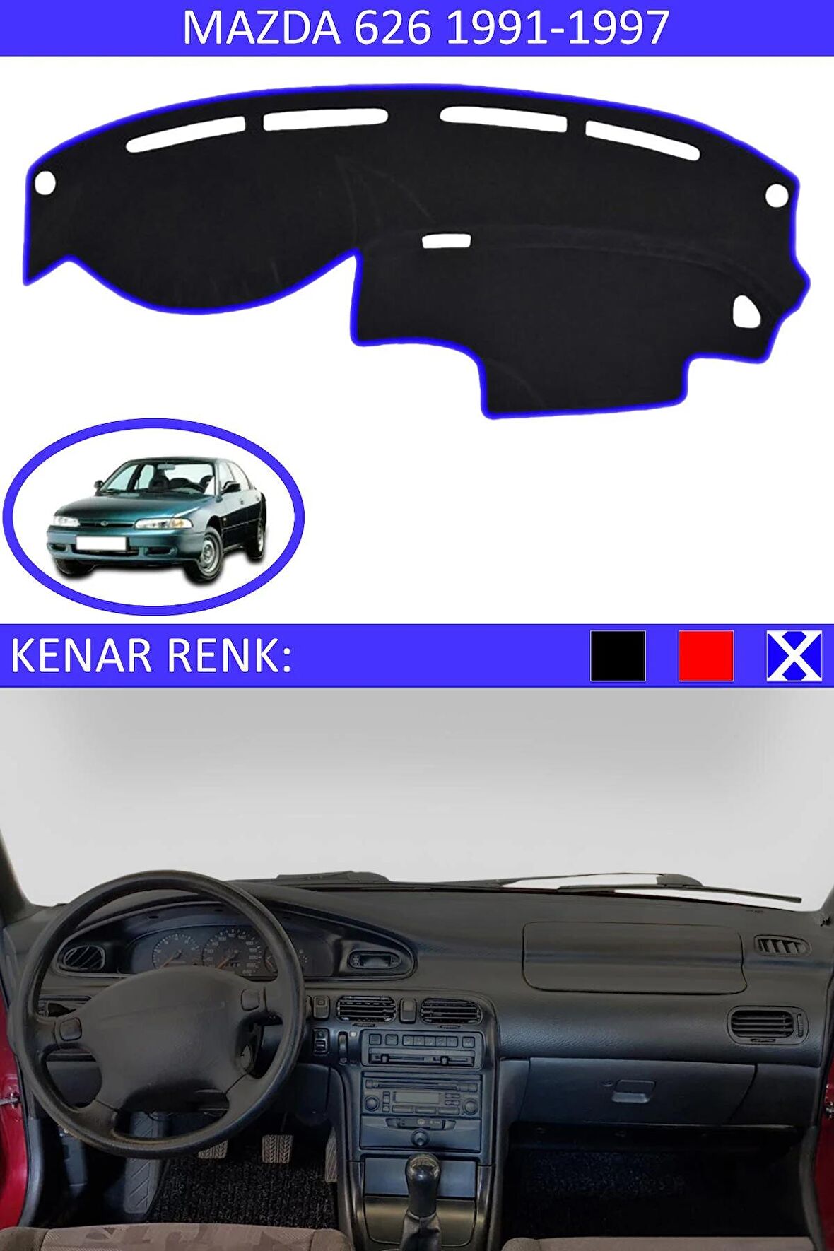 Mercedes S Class W 123 1976-1984 İçin Uygun Torpido Koruma Halısı Siyah Kenar Renk Mavi