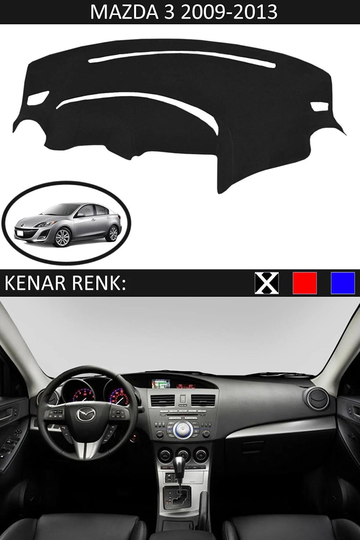 Mercedes E Class 1985-1995 İçin Uygun Torpido Koruma Halısı Siyah Kenar Renk Siyah