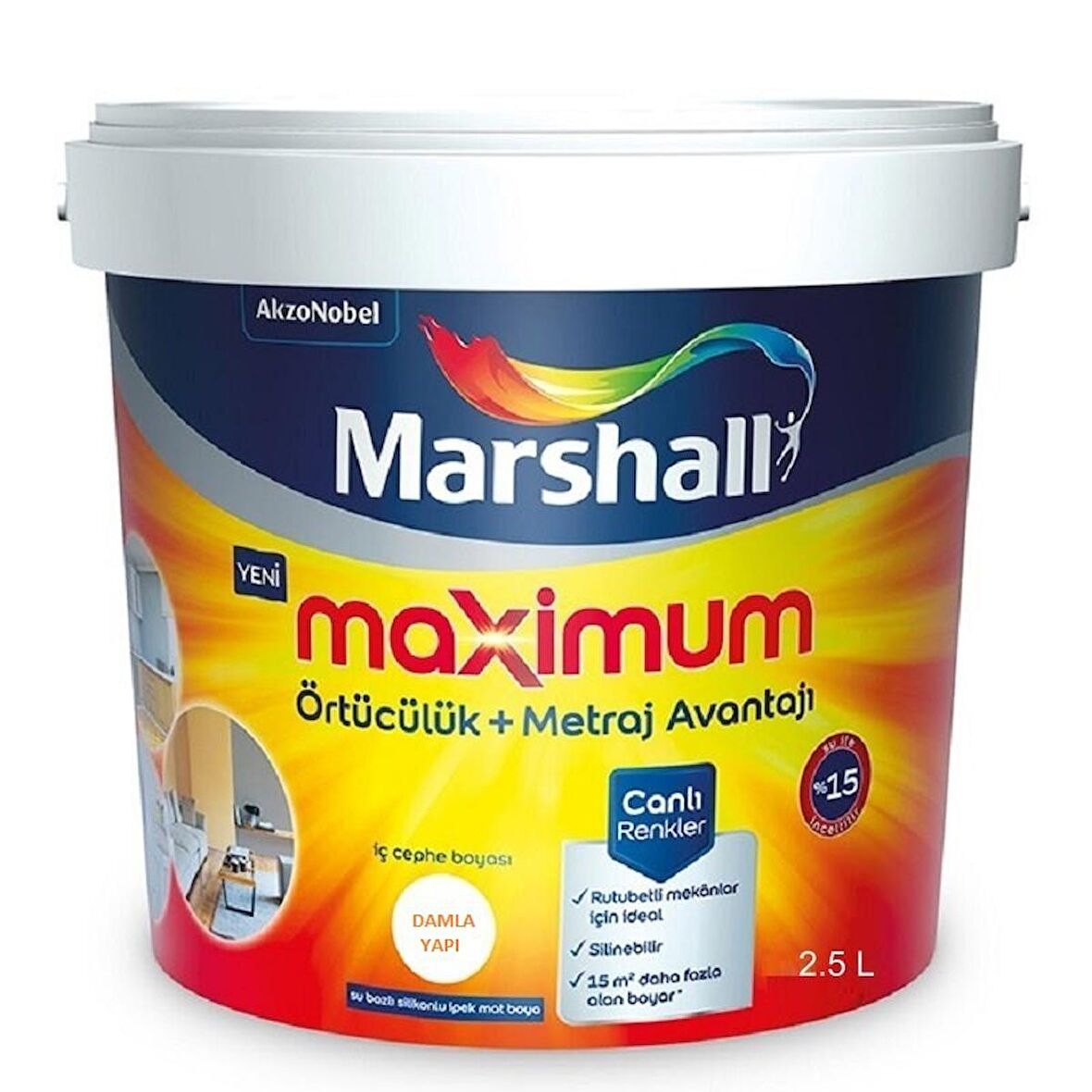 Marshall Maximum Su Bazlı Silinebilir Ipeksi Mat 2,5 Lt = 3,5 Kg - Adaçayı