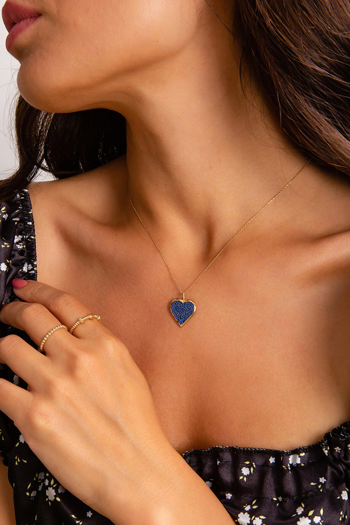 Lacivert Taş Kalp Kolye