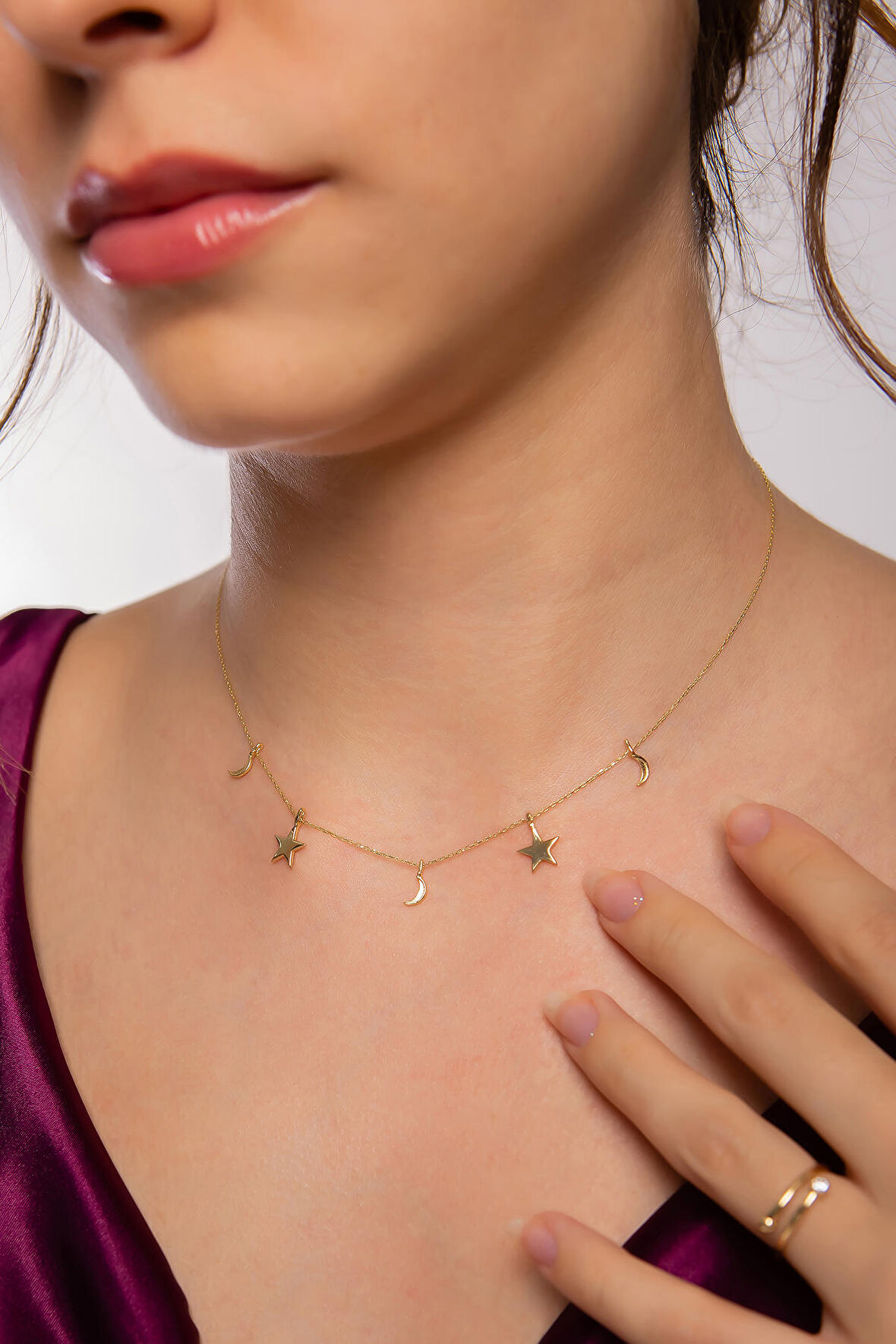 Sıralı Ay Yıldız Kolye