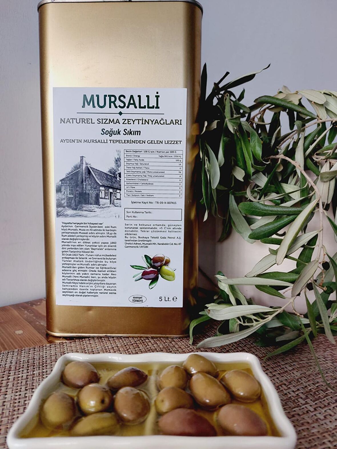 Mursalli Naturel Soğuk Sıkım Sızma Zeytinyağı 5 lt Teneke 