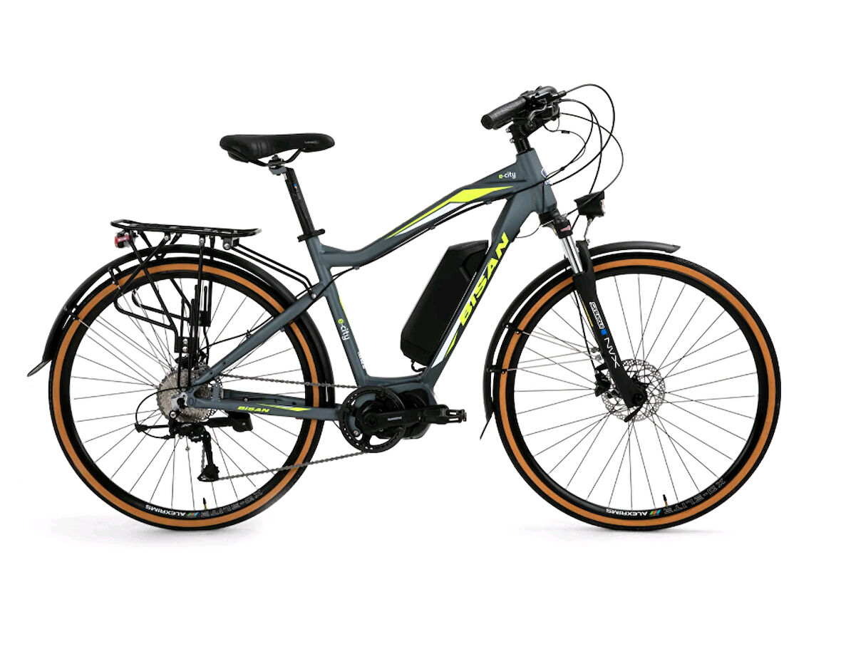 Bisan E-City 28 Jant Hd Elektrikli Bisiklet (Gri-Yeşil)