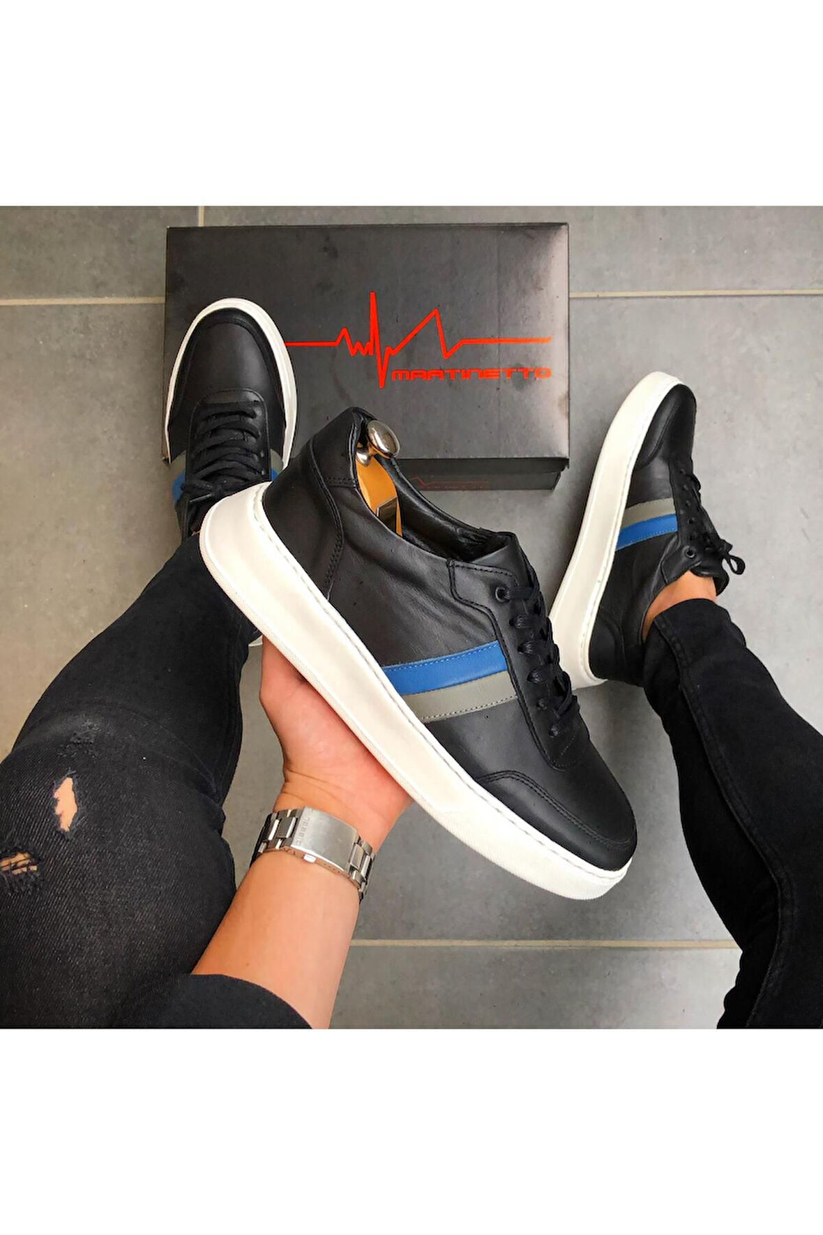 HAKİKİ DERİ SİYAH EVA TABAN ŞERİTLİ GÜNLÜK ERKEK AYAKKABI