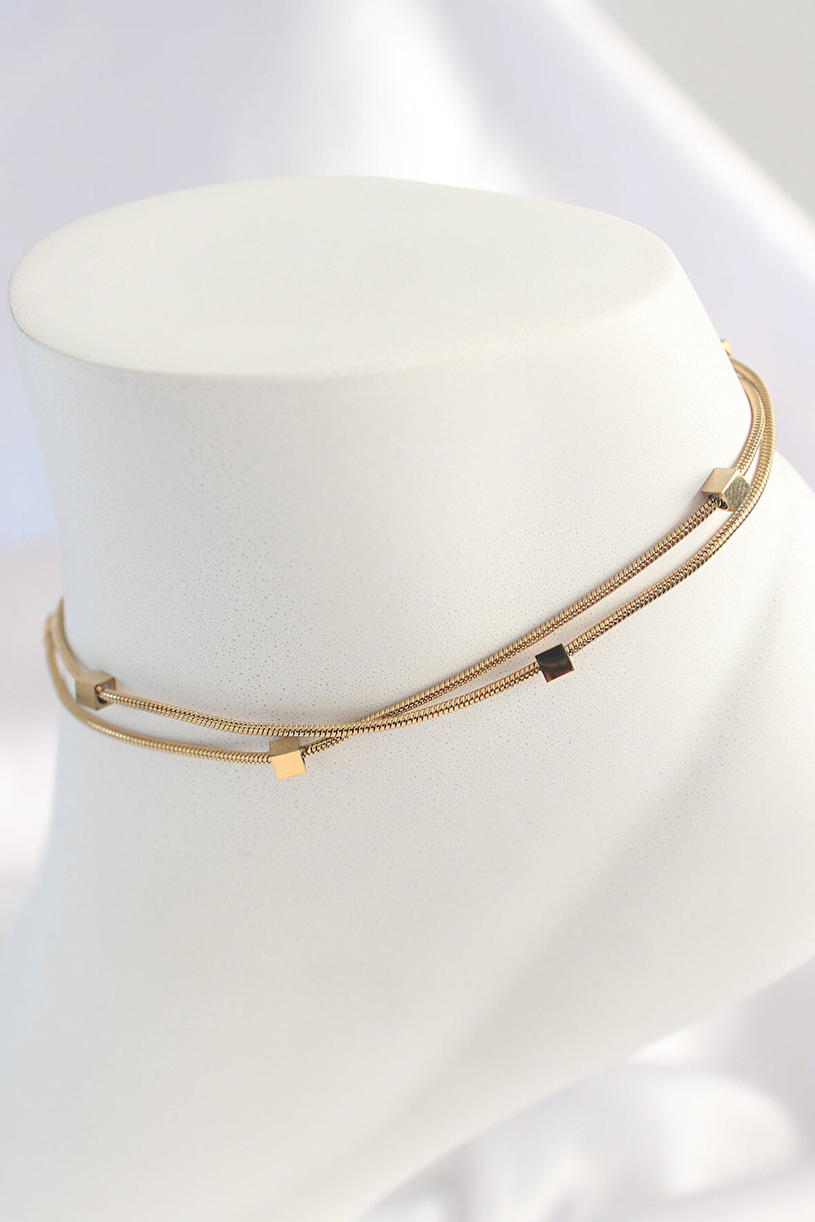 Marydien 316L Çelik Gold Renk 2'li Minimal Kare Model Kadın Halhal
