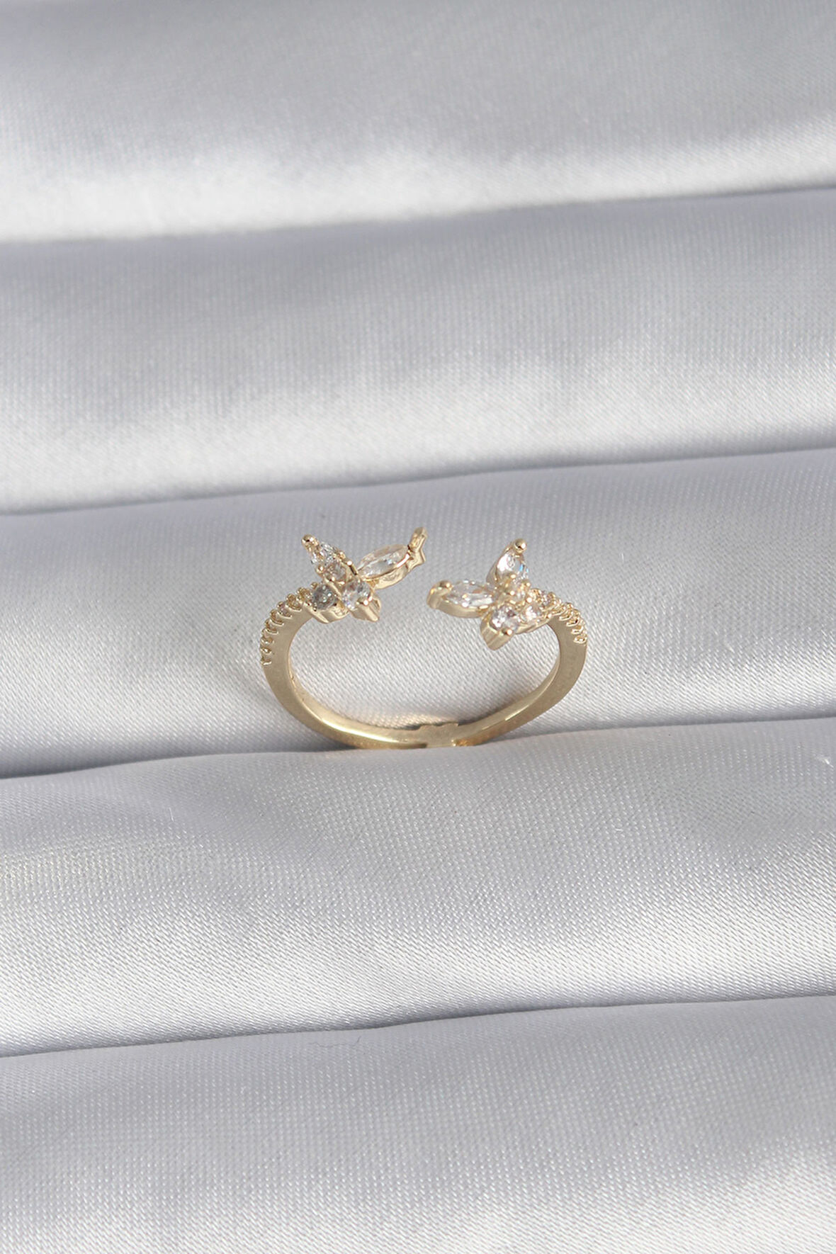 Marydien Pirinç Gold Renk Zirkon Taşlı Kelebek Model Kadın Yüzük