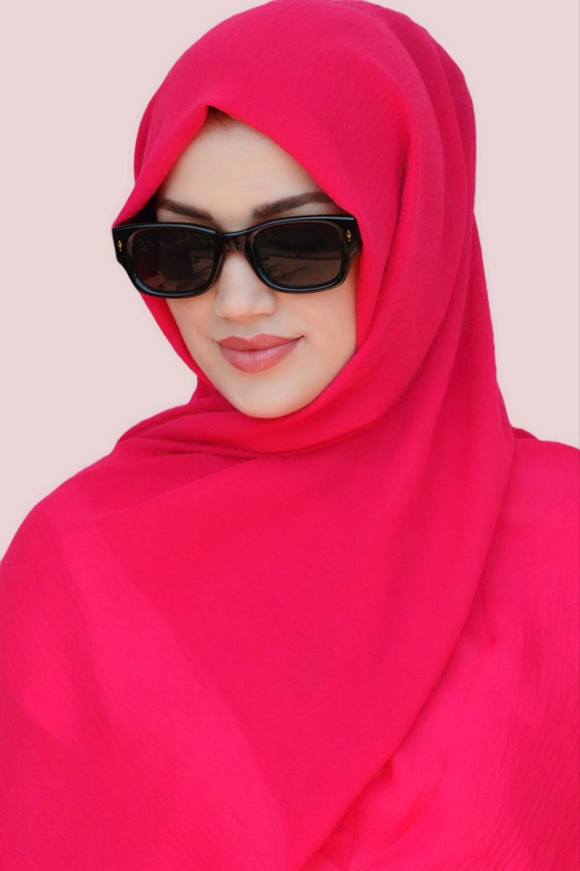Fuşya Pembe Renk Medine İpeği Şal Krinkle Ütü İstemeyen Kumaş