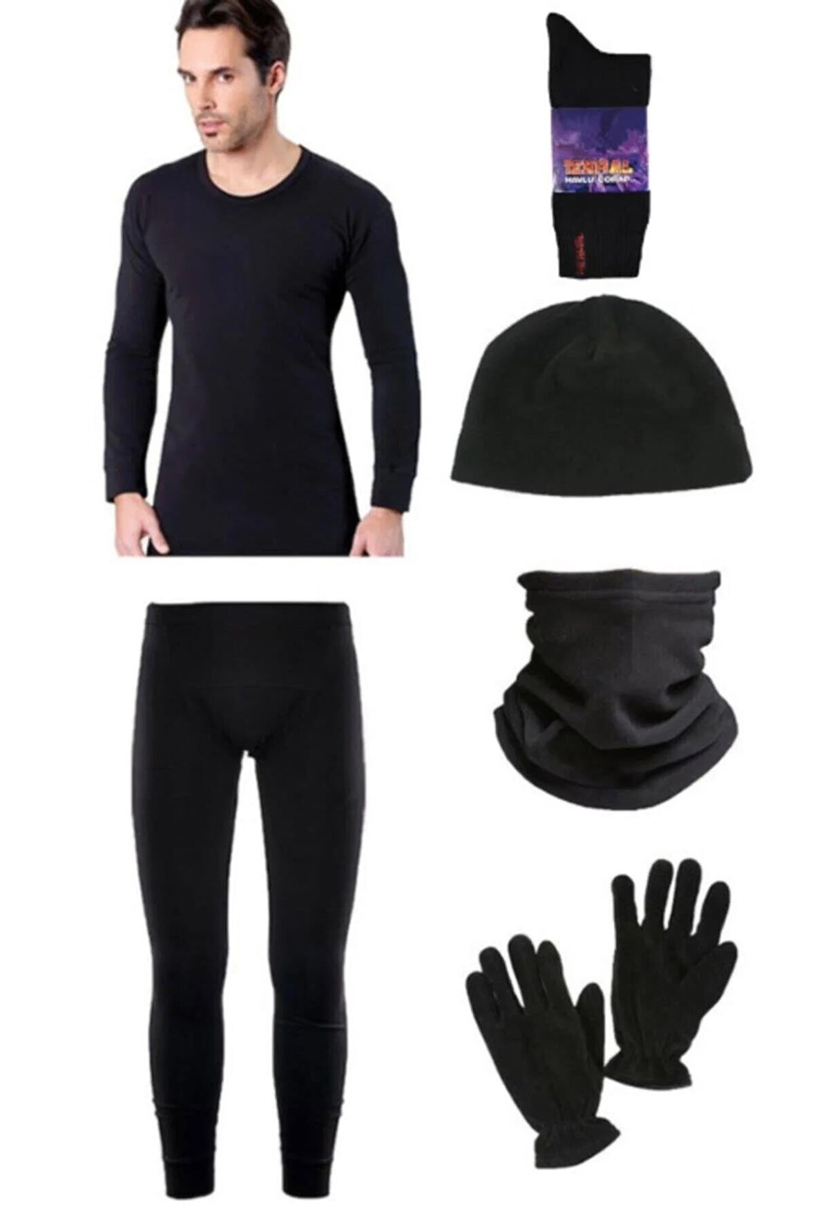 ERKEK TERMAL SET POLAR ELDİVEN ŞAPKA BOYUNLUK VE TERMAL ÇORAP