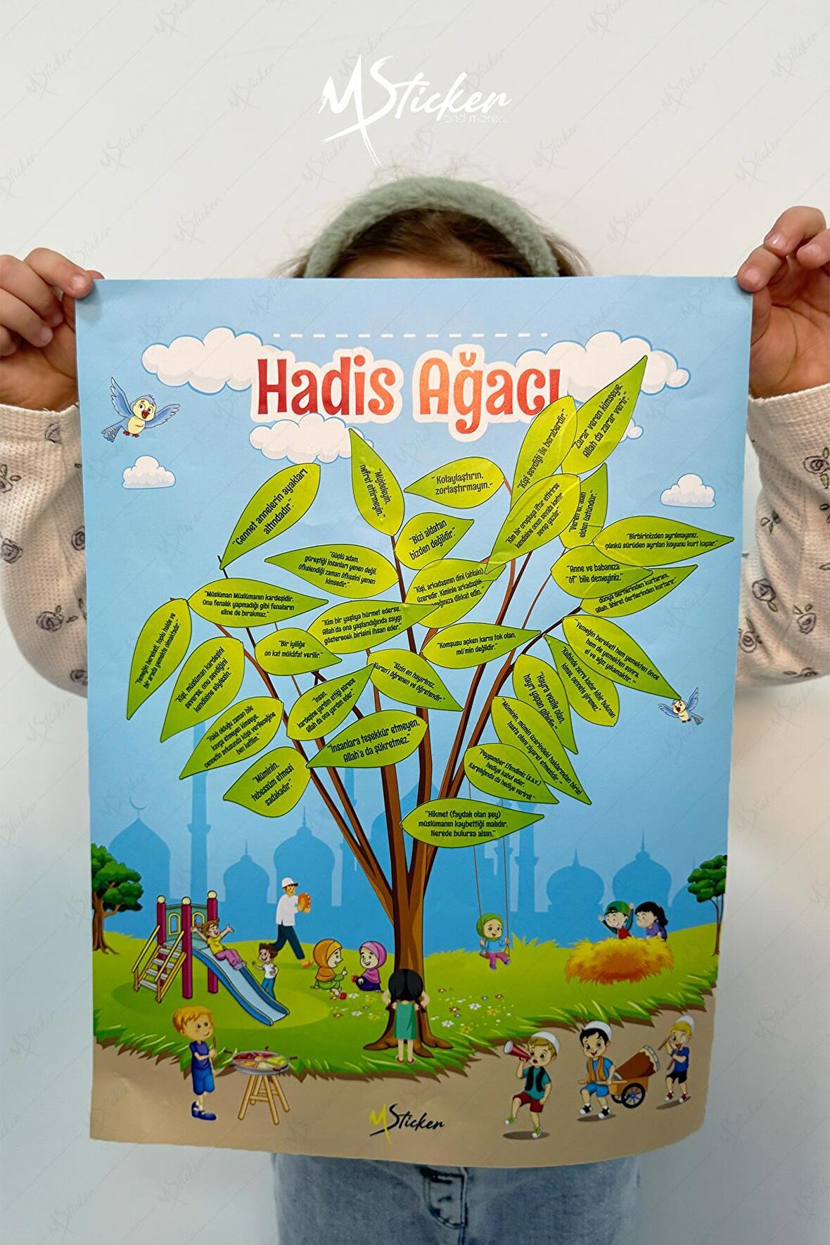 Hadis Ağacı Sticker Seti, Çocuklar için Hadisleri Öğrenme Eğitici Oyun Seti, 40 Hadis Stickerları