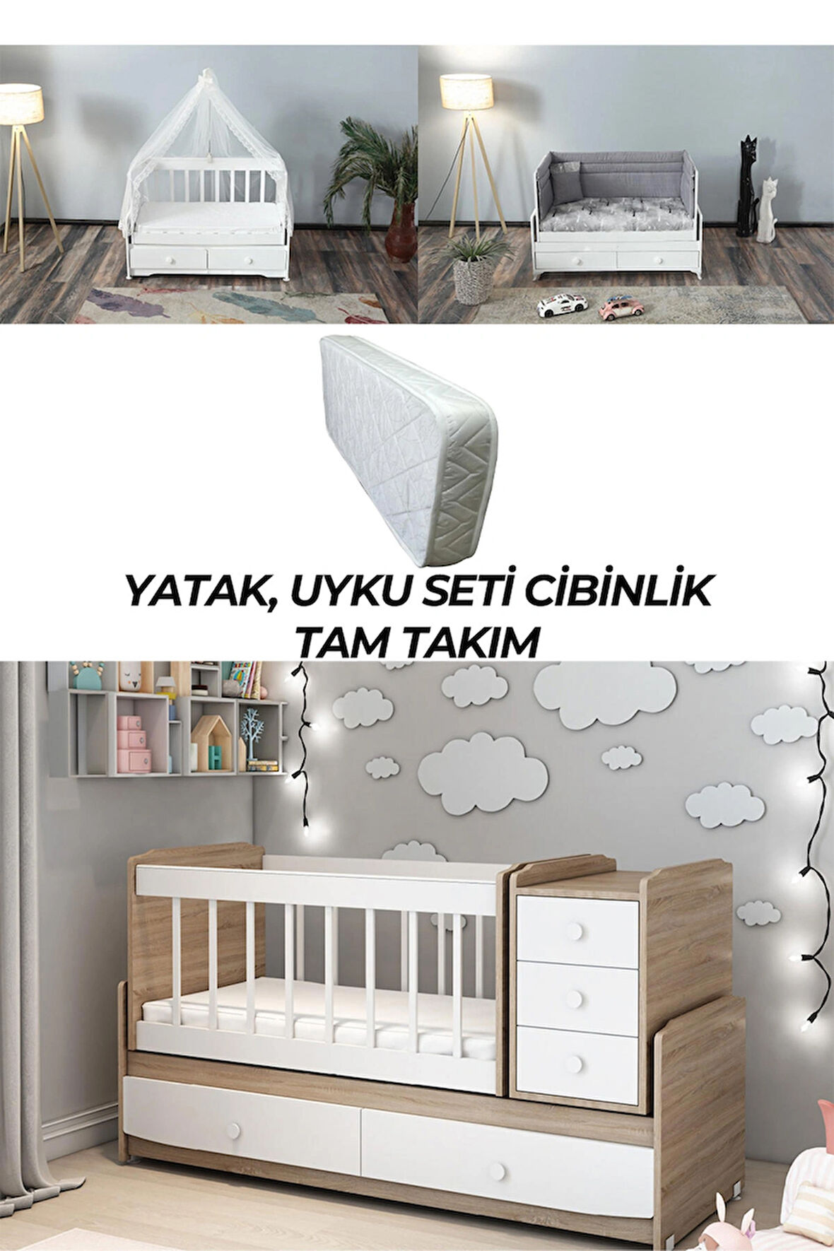 PATİKO MS 290 BÜYÜYEBİLEN BEŞİK YATAK UYKU SETİ CİBİNLİK TAM TAKIM