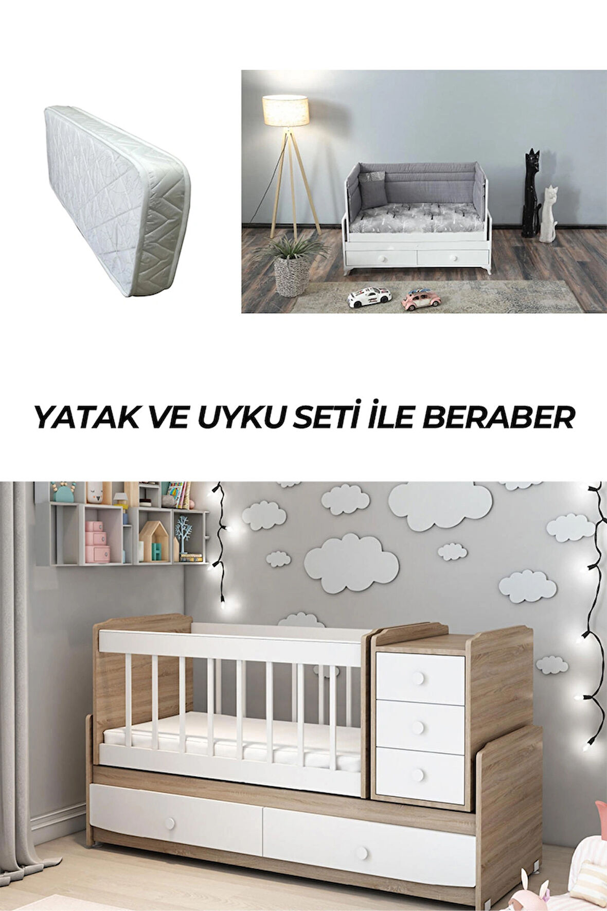 PATİKO MS 290 BÜYÜYEBİLEN BEŞİK YATAK VE UYKU SETİ İLE BİRLİKTE