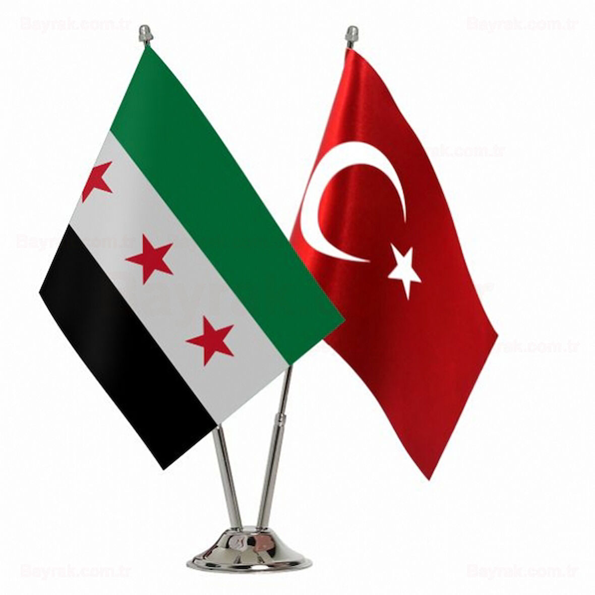 Yeni Suriye ve Türkiye İkili Krom Ayaklı İkili Masa Bayrağı Seti