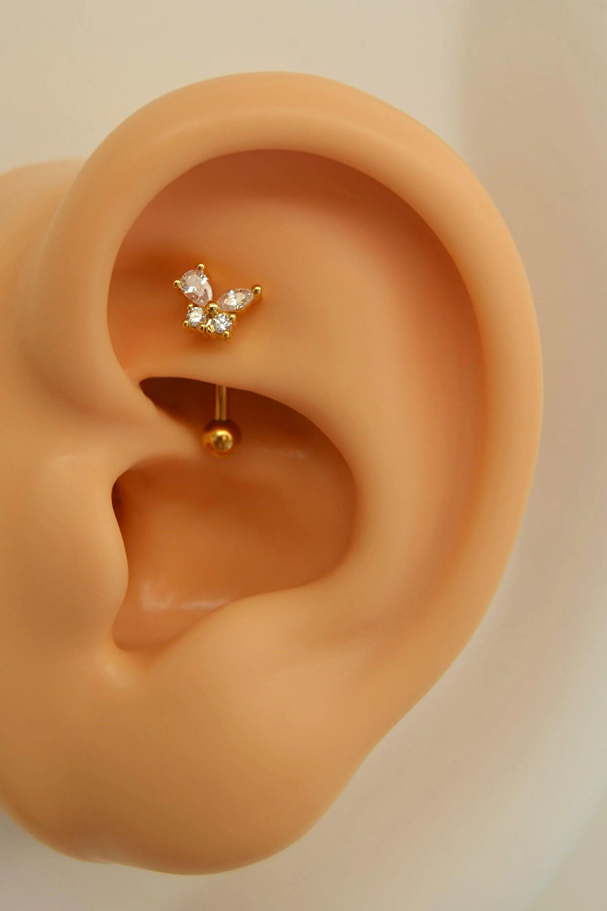Taşlı Kelebekli Çelik Rook Piercing Daith Helix Kaş Göbek Lob Uyumlu Piercing