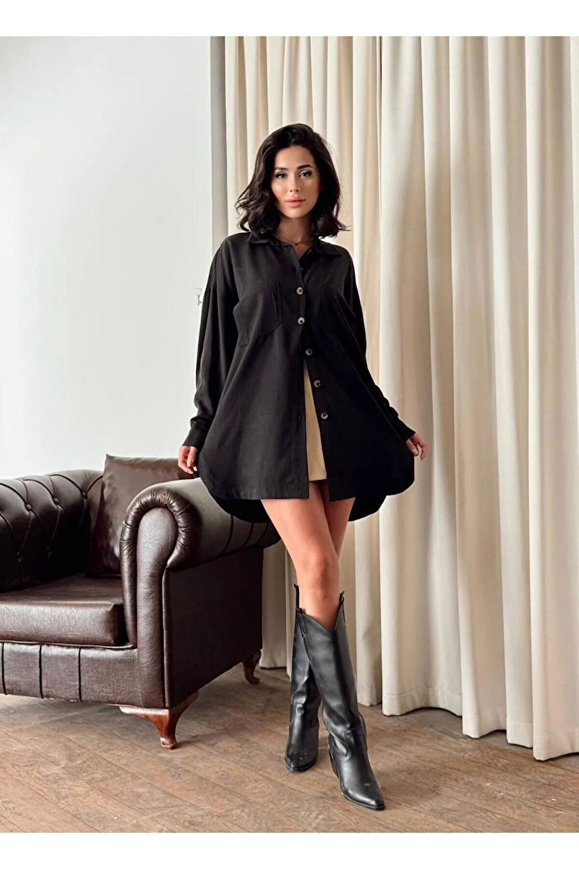 Kadın Oversize Salaş Uzun Kollu Gömlek – Rahat Kesim Şık Günlük Gömlek