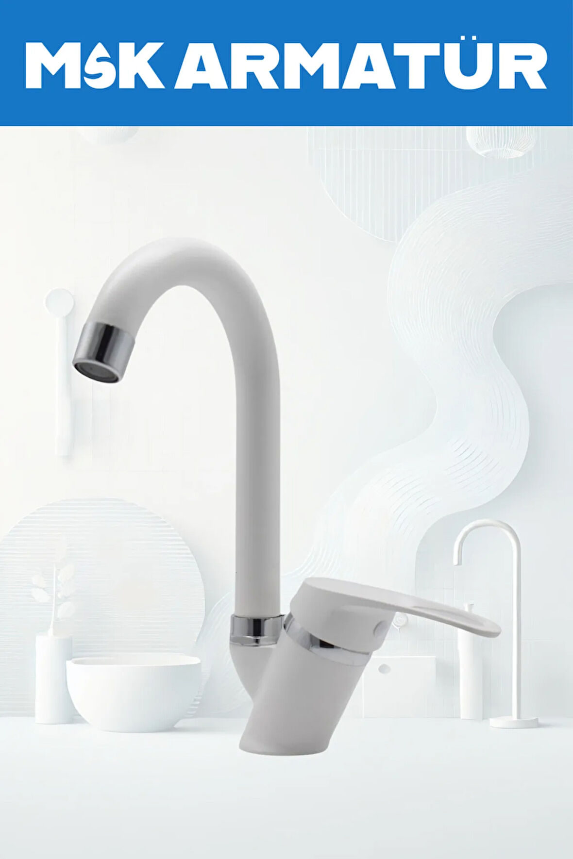 BEYAZ KROM BASTON LAVABO BATARYASI ÇEŞMESİ