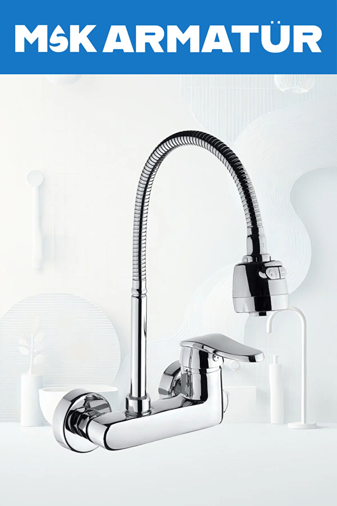 KROM DUVARDAN KROM OYNAR BORULU EVİYE VE LAVABO BATARYASI