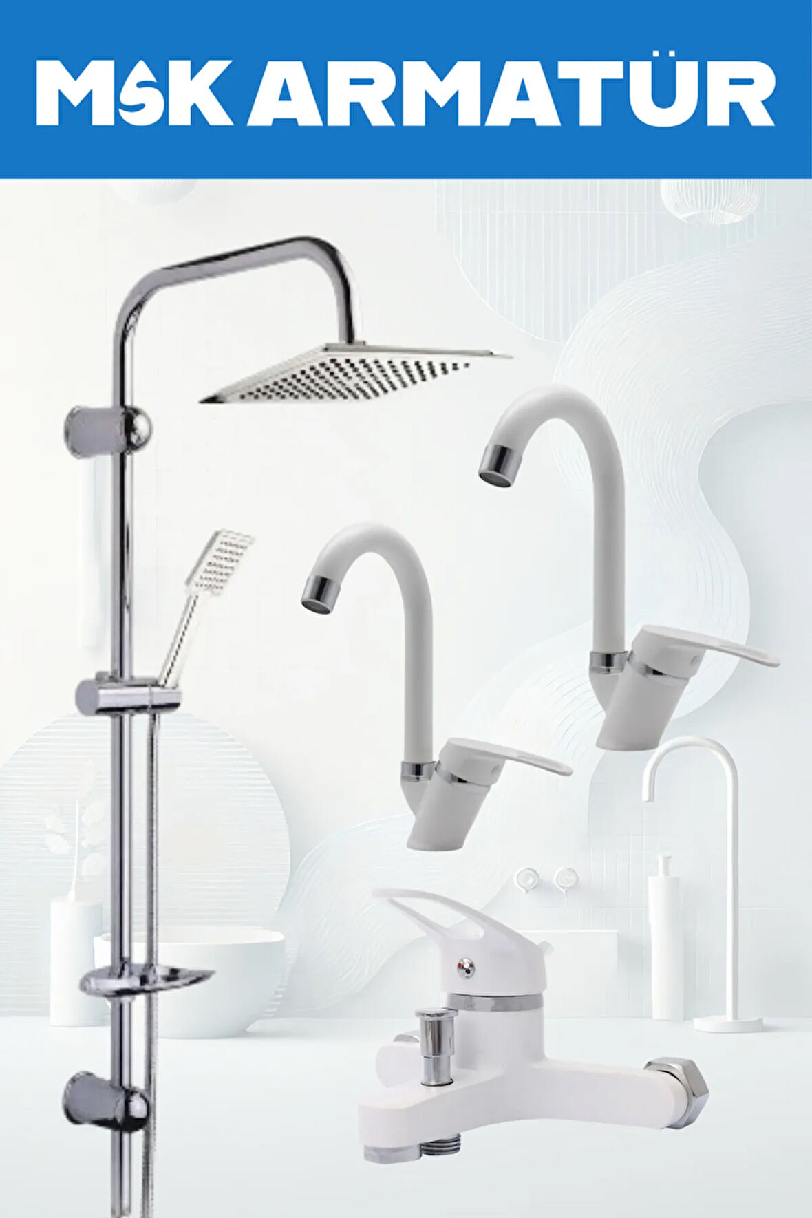 DUBAİ ROBOT BEYAZ KROM BASTON 4 LÜ SET