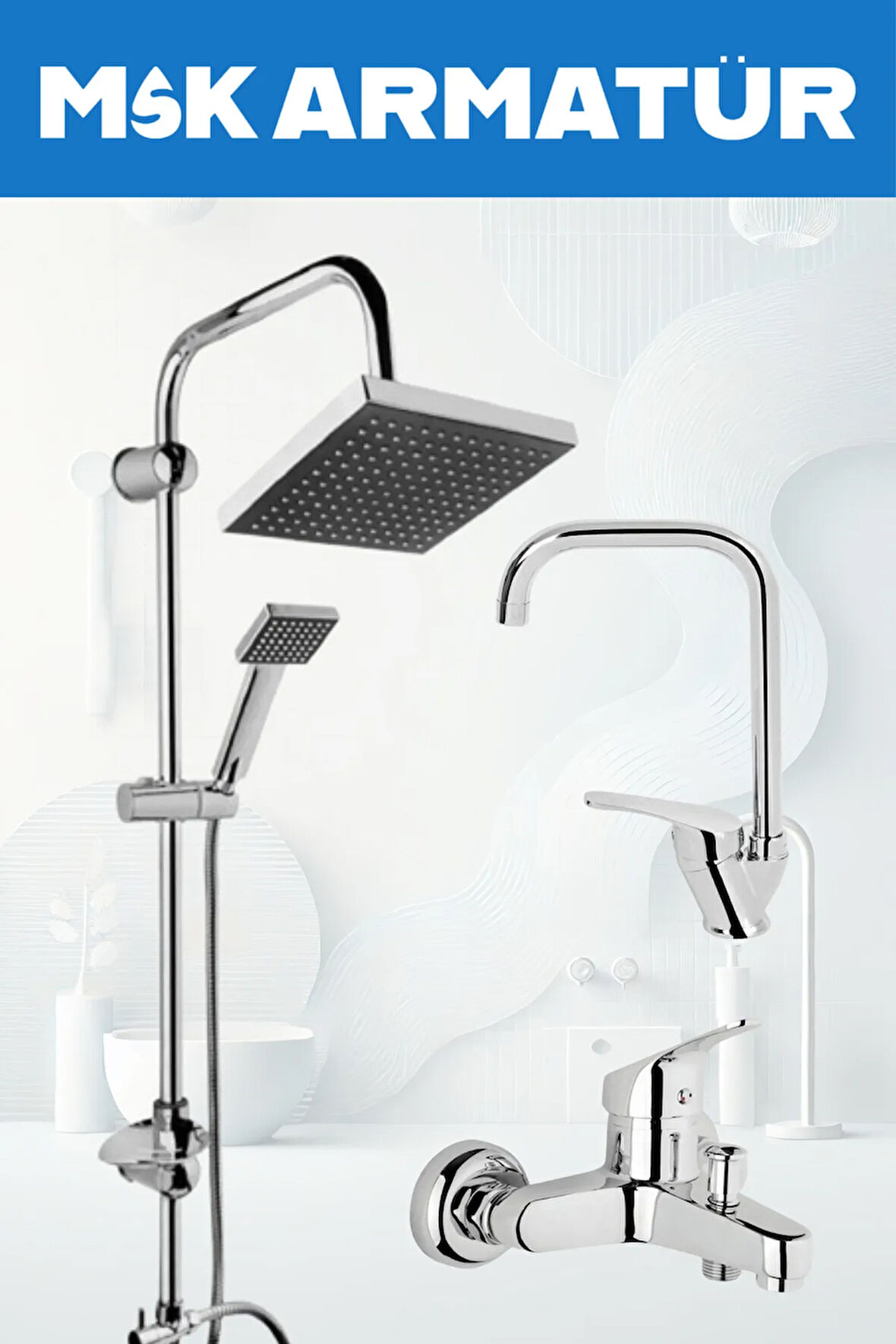 Krom Ekonomi Robot Köşe Lavabo Banyo Bataryası 3 lü set