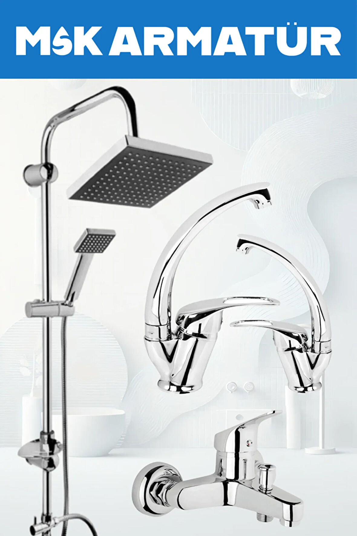 KROM ROBOT DUŞ SETİ EVİYE LAVABO BANYO BATARYASI 4 LÜ SET