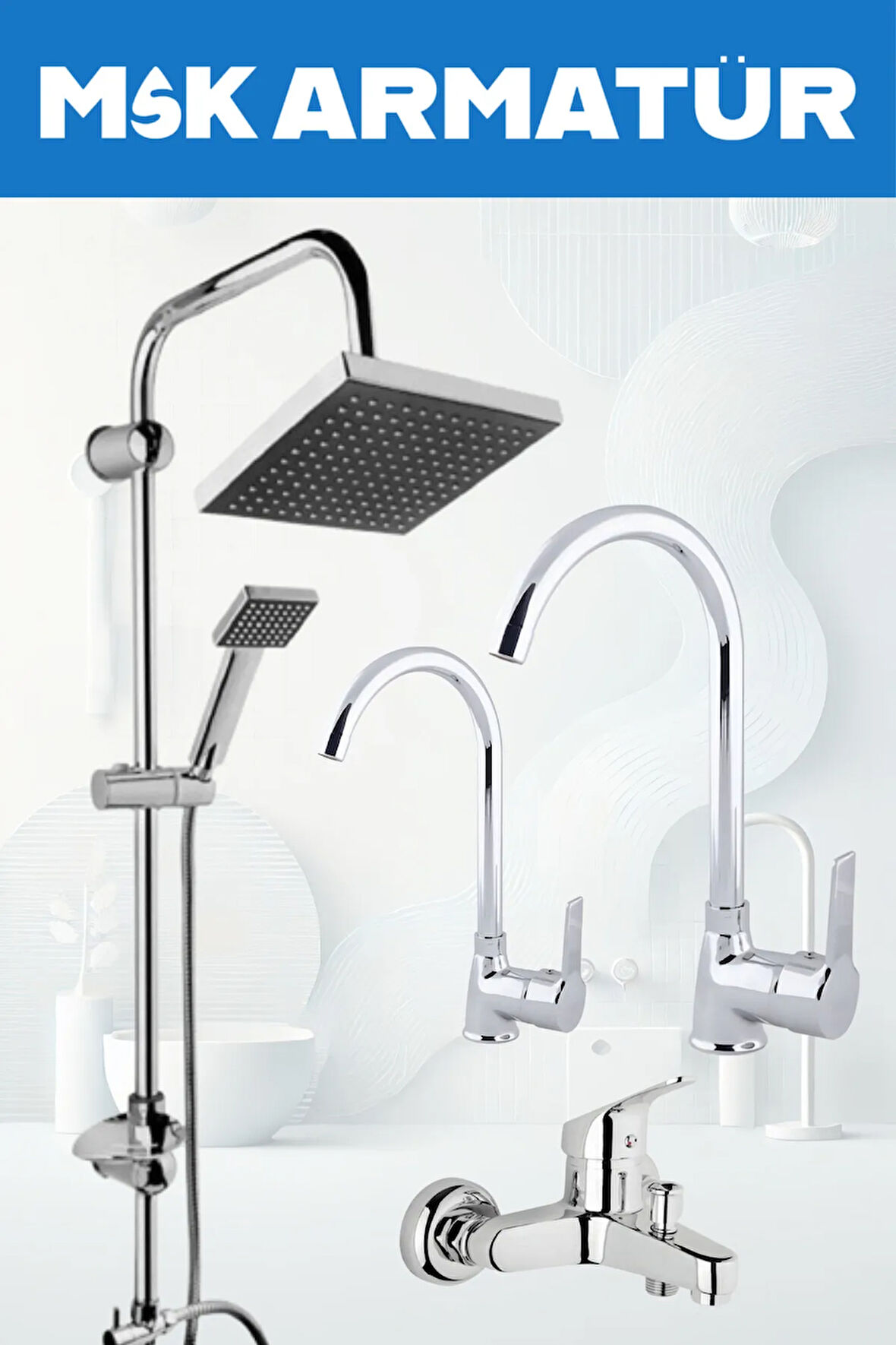 Krom Siyah Tepe Yağmurlama, Krom Delta Banyo-mutfak-lavabo Bataryası Musluğu Çeşmesi 4'lü Set