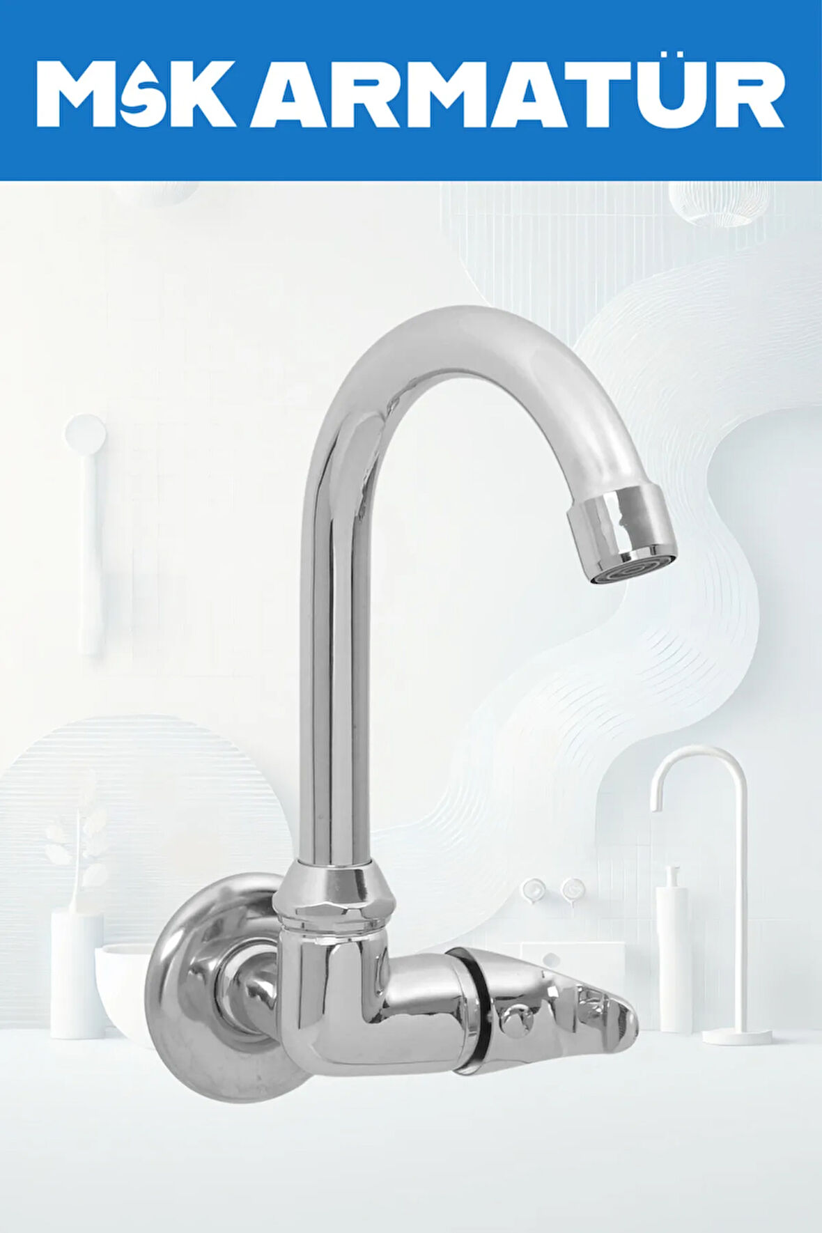 DUVARDAN TEK SU ÇIKIŞLI BASTON BORULU EVİYE LAVABO BATARYASI