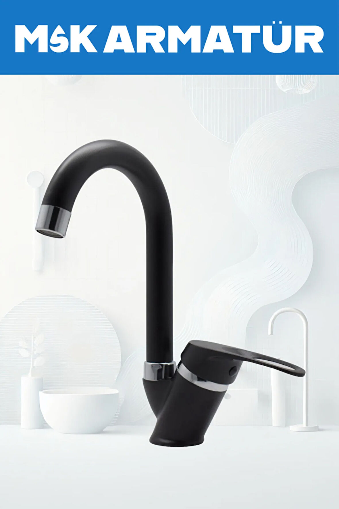 SİYAH KROM BASTON LAVABO BATARYASI ÇEŞMESİ