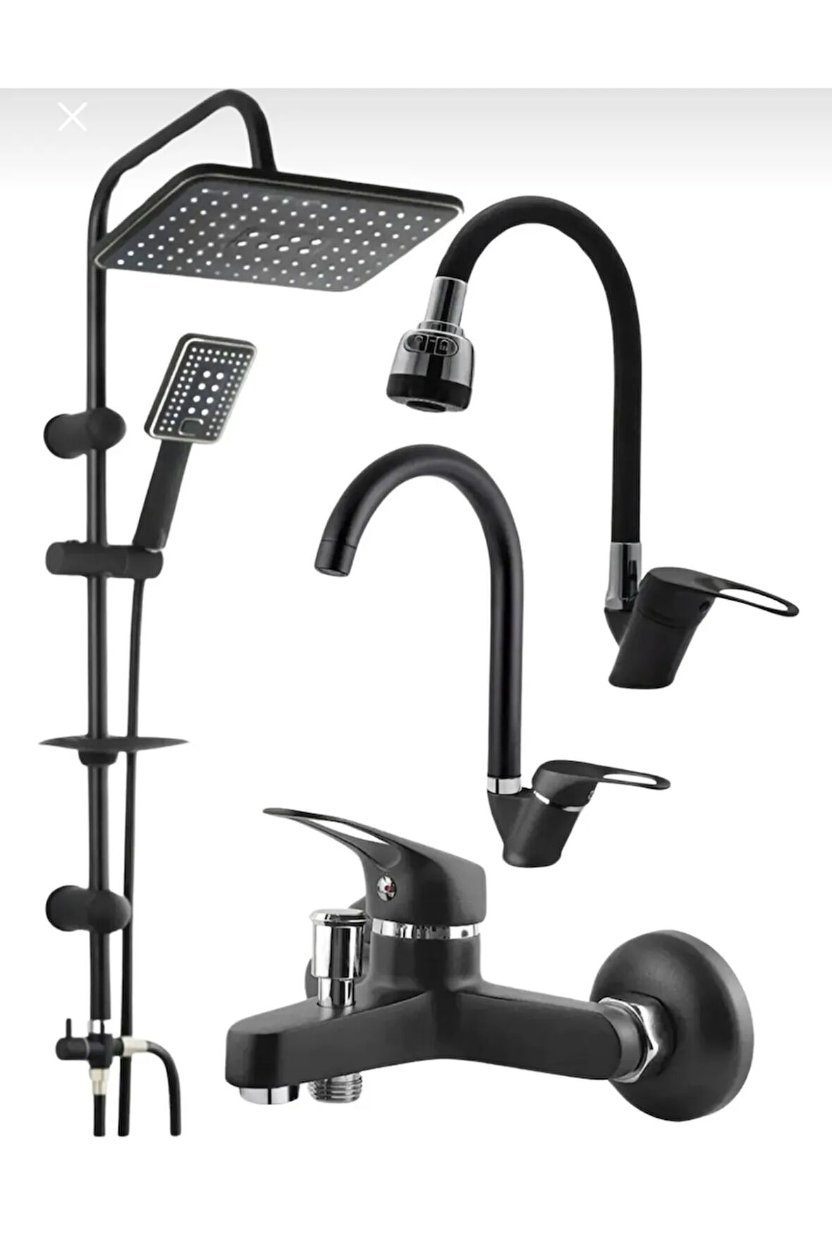 SİYAH KROM ROBOT 4 LÜ EVİYE LAVABO BANYO BATAYASI SETİ