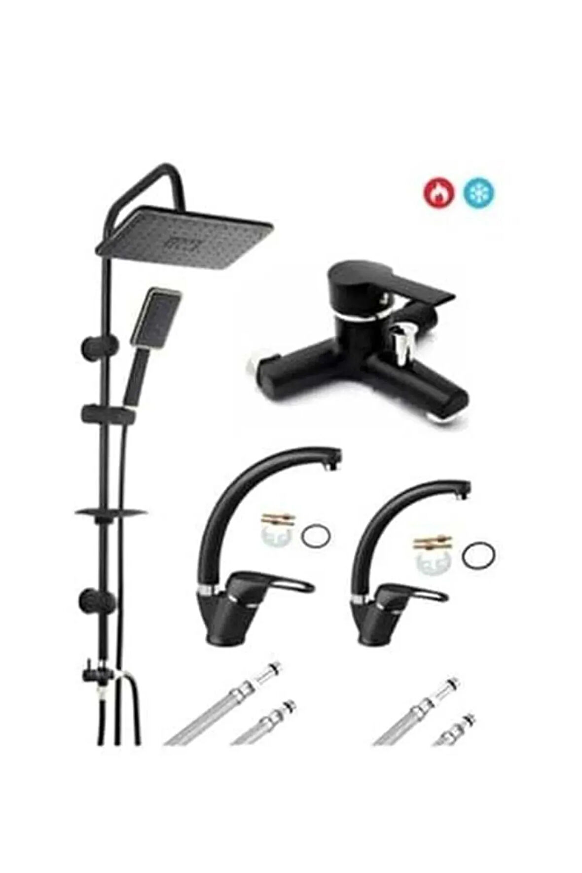 SİYAH KROM ROBOT MİX EVİYE LAVABO BANYO 4 LÜ SET