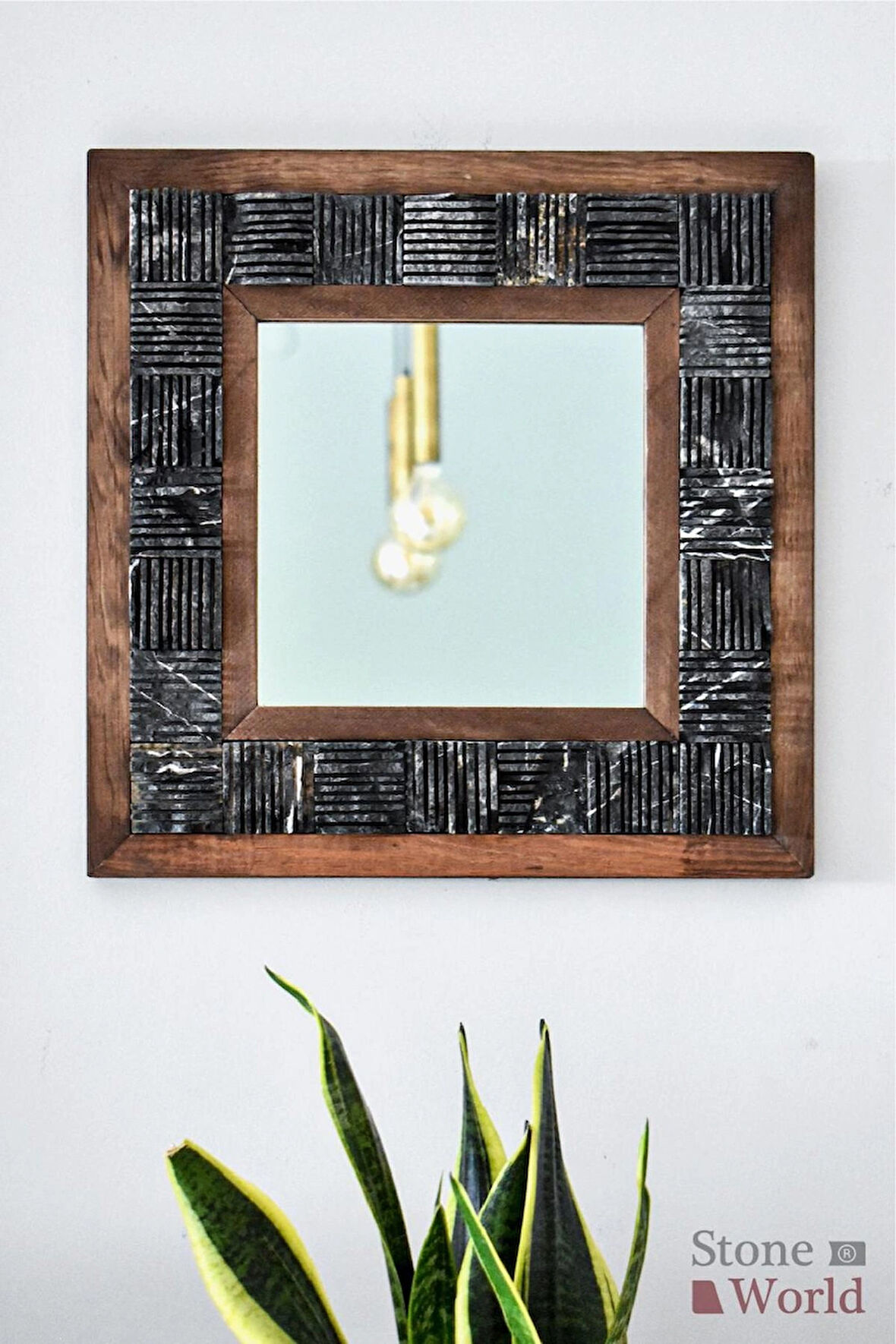 Scratch Siyah Mermer Dekoratif Ayna - 40×40 cm