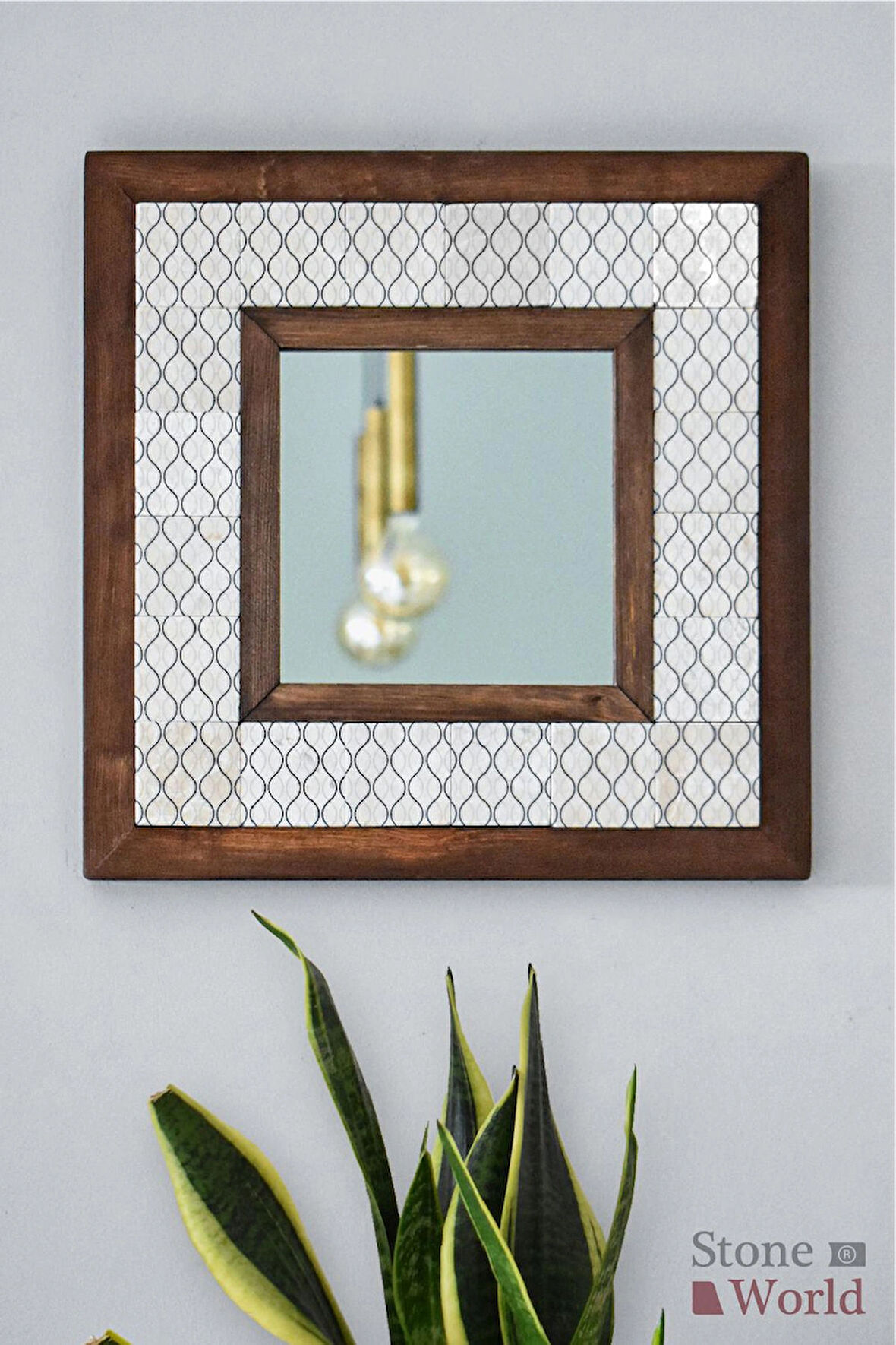 Geometric Temalı - Desenli Mermer Dekoratif Ayna - 34x34cm - 007.1