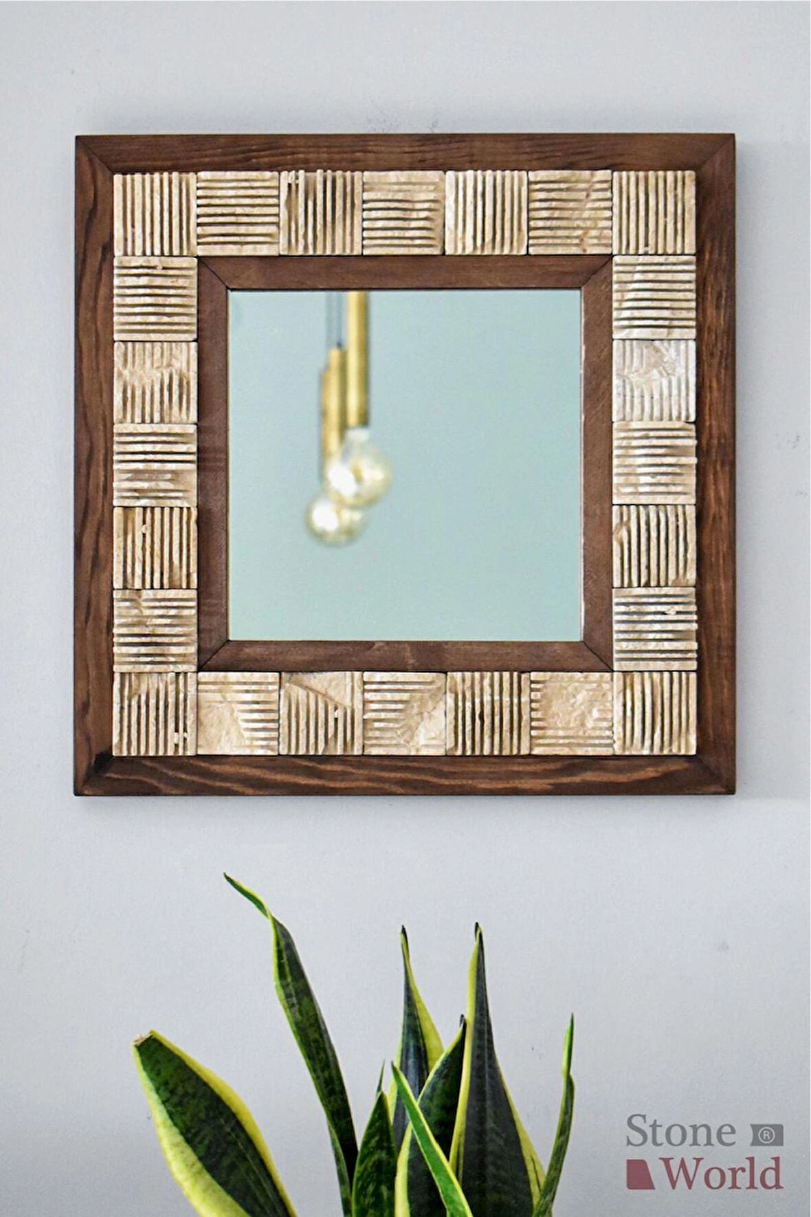 Scratch Bej Mermer Dekoratif Ayna – 40×40 cm