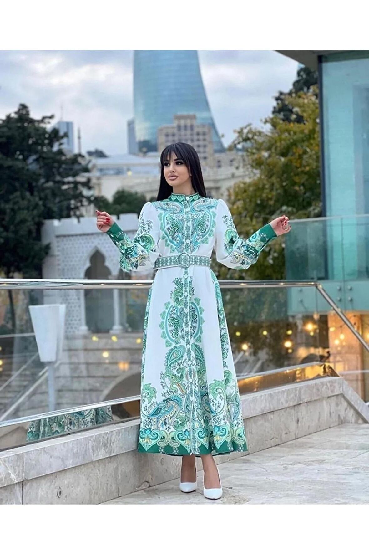 Atlas Kumaş Elbise (KEMER DAHİLDİR) - Yeşil-22345