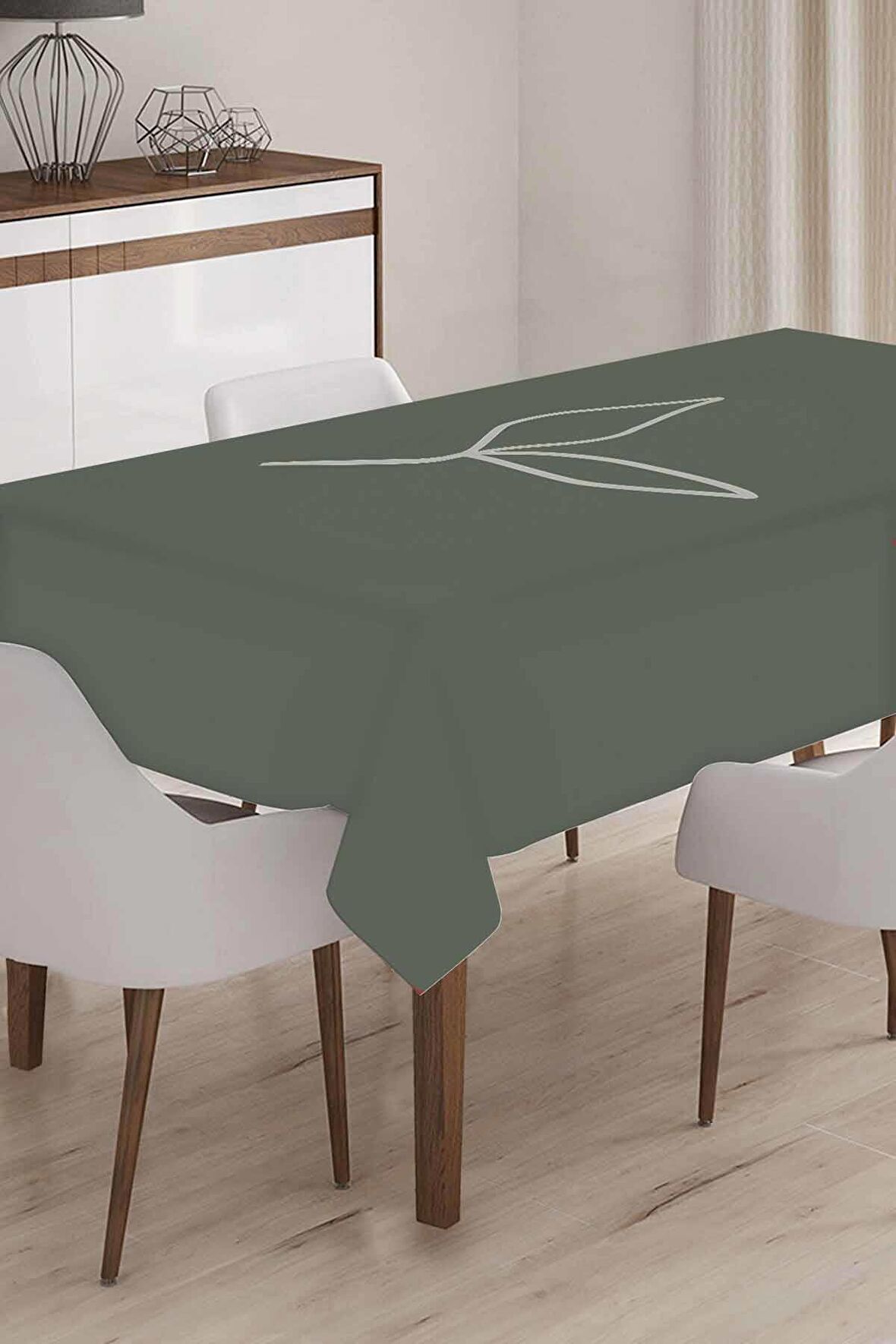 Gri Yapraklı Dokuma Leke Tutmaz Masa Örtüsü MSO037