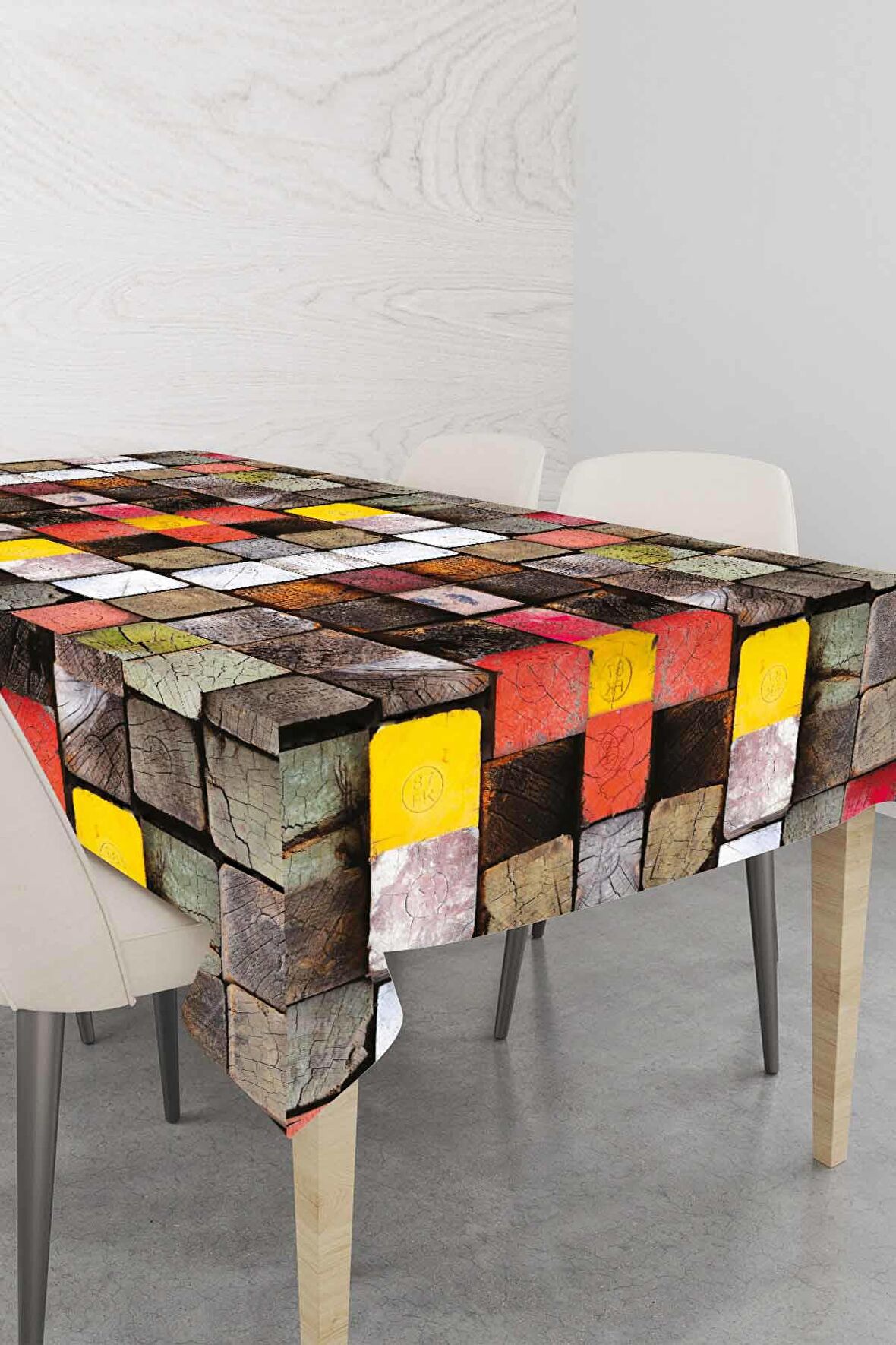 Renkli 3D Üç Boyutlu Dokuma Leke Tutmaz Masa Örtüsü MSO076