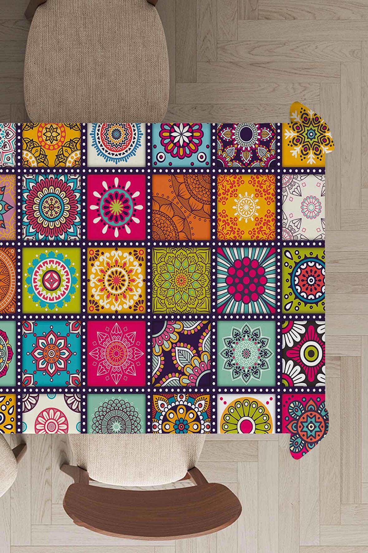 Çok Renkli Çini Desen Dokuma Leke Tutmaz Masa Örtüsü MSO109