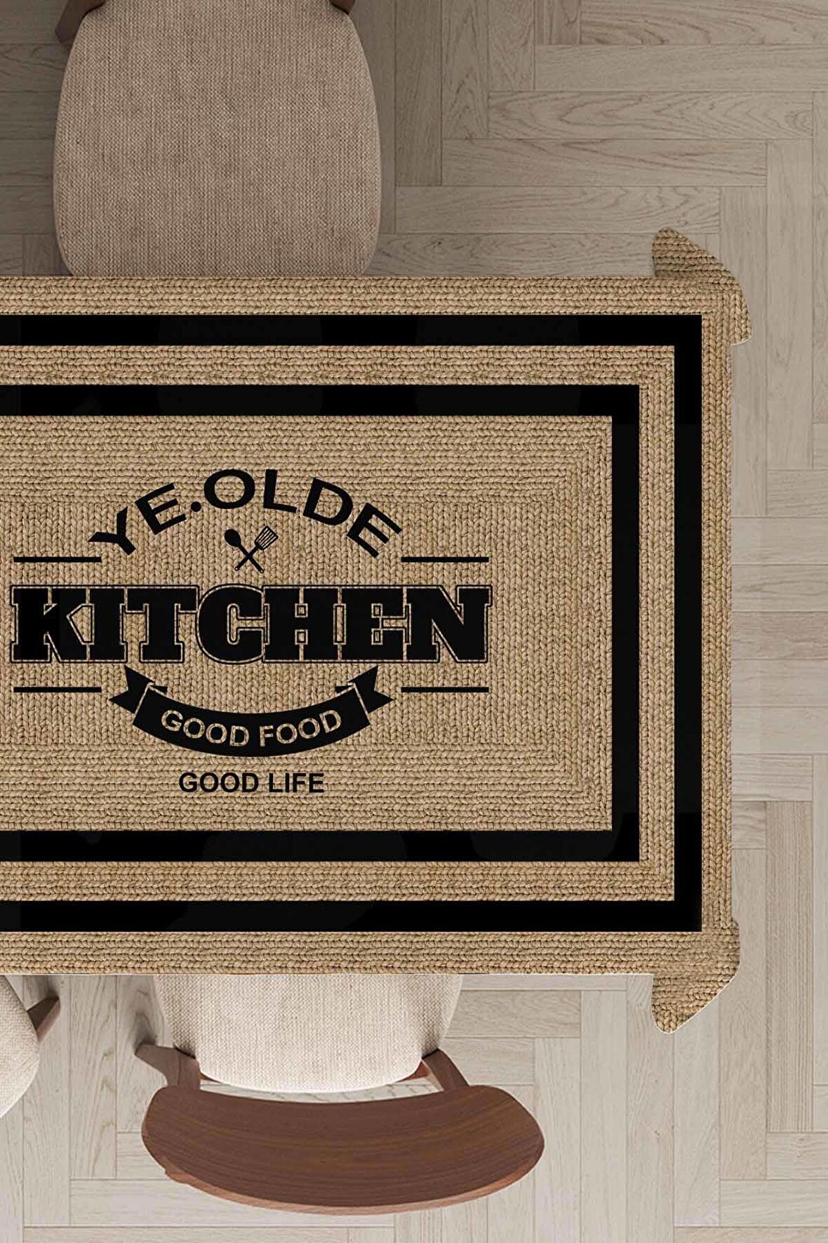 Bej Hasır Görünümlü Dokuma Leke Tutmaz Masa Örtüsü MSO188