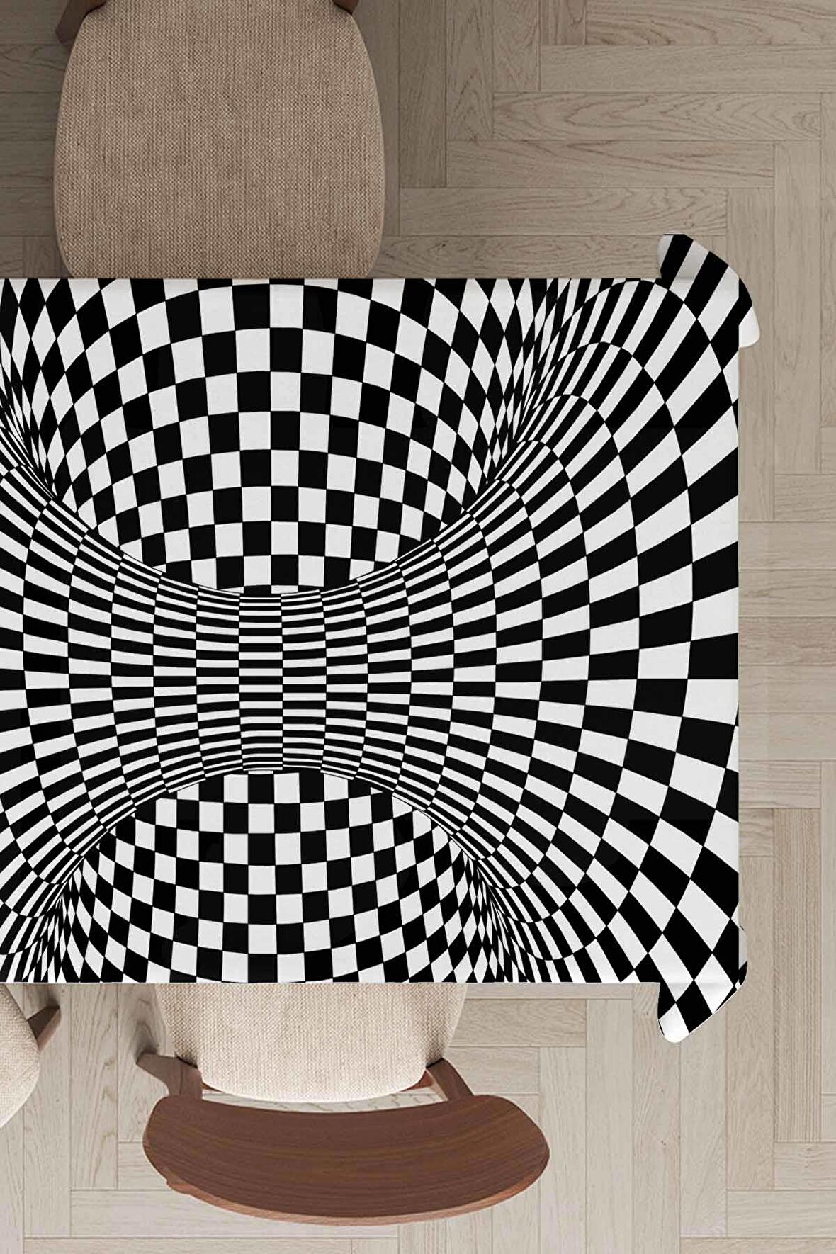 Siyah İlizyon Desen Dokuma Leke Tutmaz Masa Örtüsü MSO202