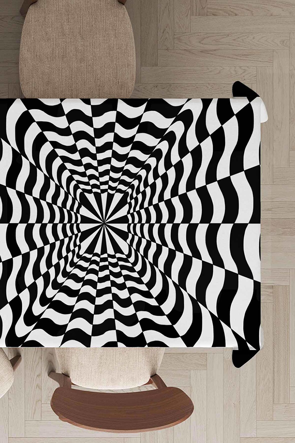 Siyah İlizyon Desen Dokuma Leke Tutmaz Masa Örtüsü MSO204